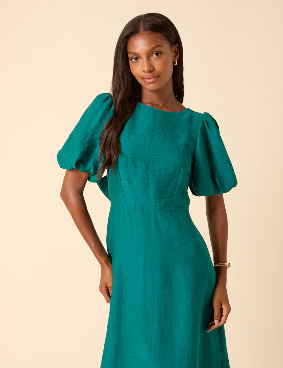 Green Puff Sleeve Zola Midi Dress - Image 4