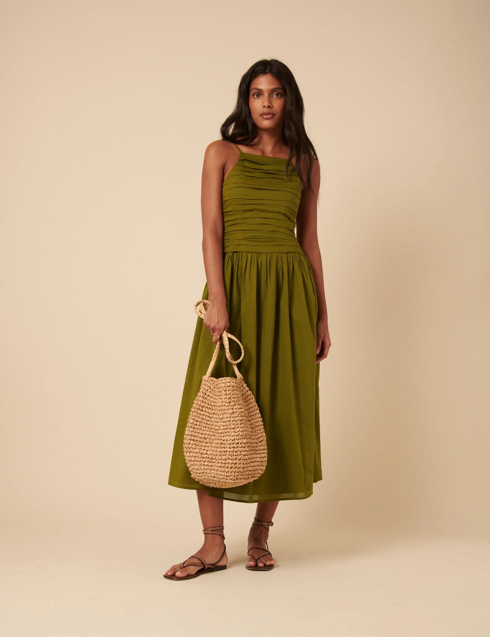 Green Ruched Talia Midi Dress - Image 3