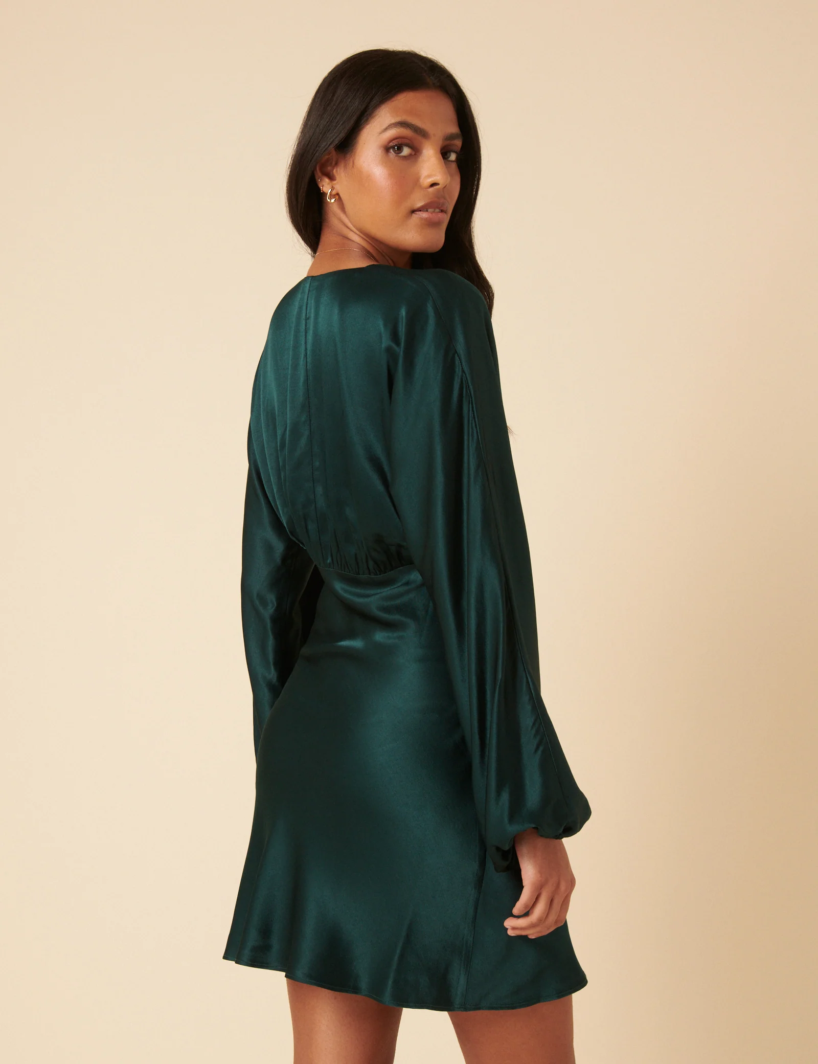 Green Satin Long Sleeve Mini Dress - Image 5