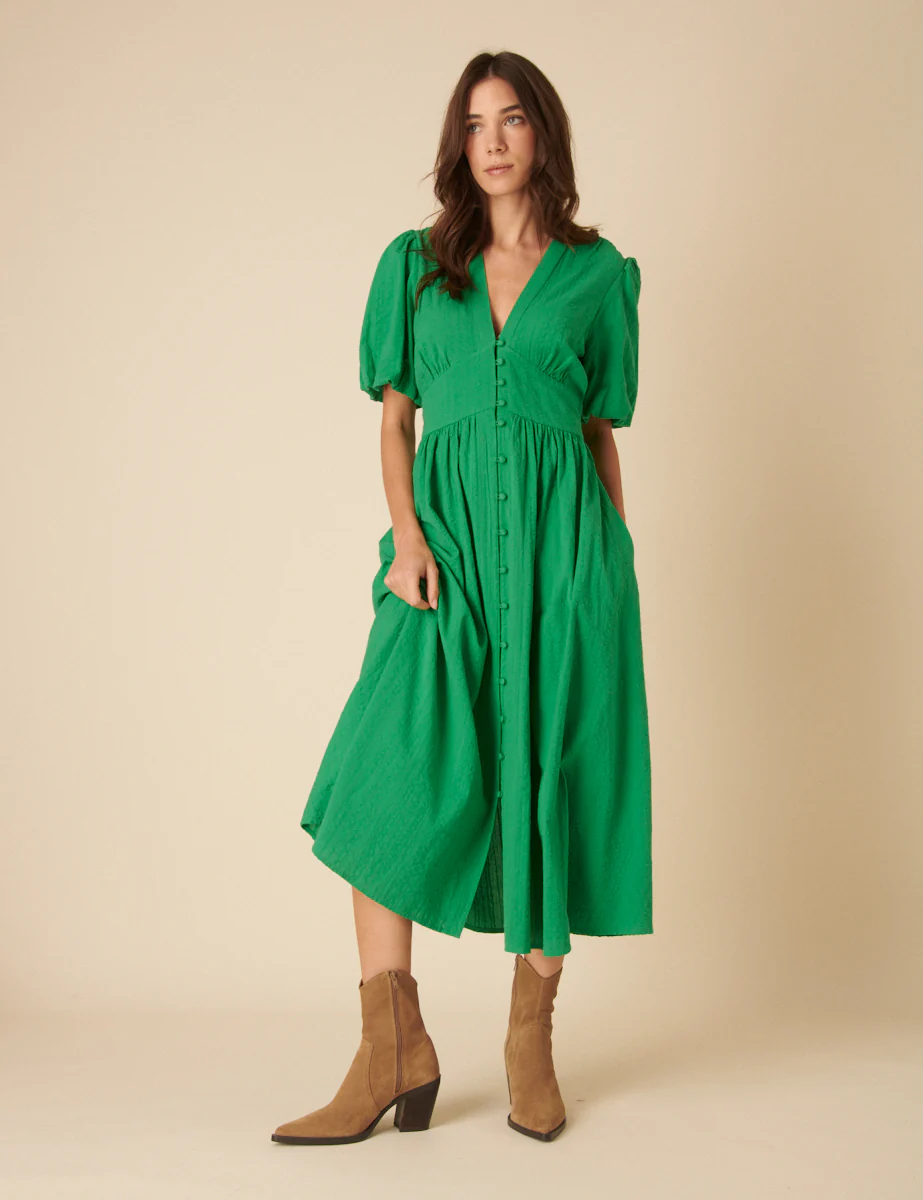Green Short Sleeve Starlight Midi Dress - Image 3
