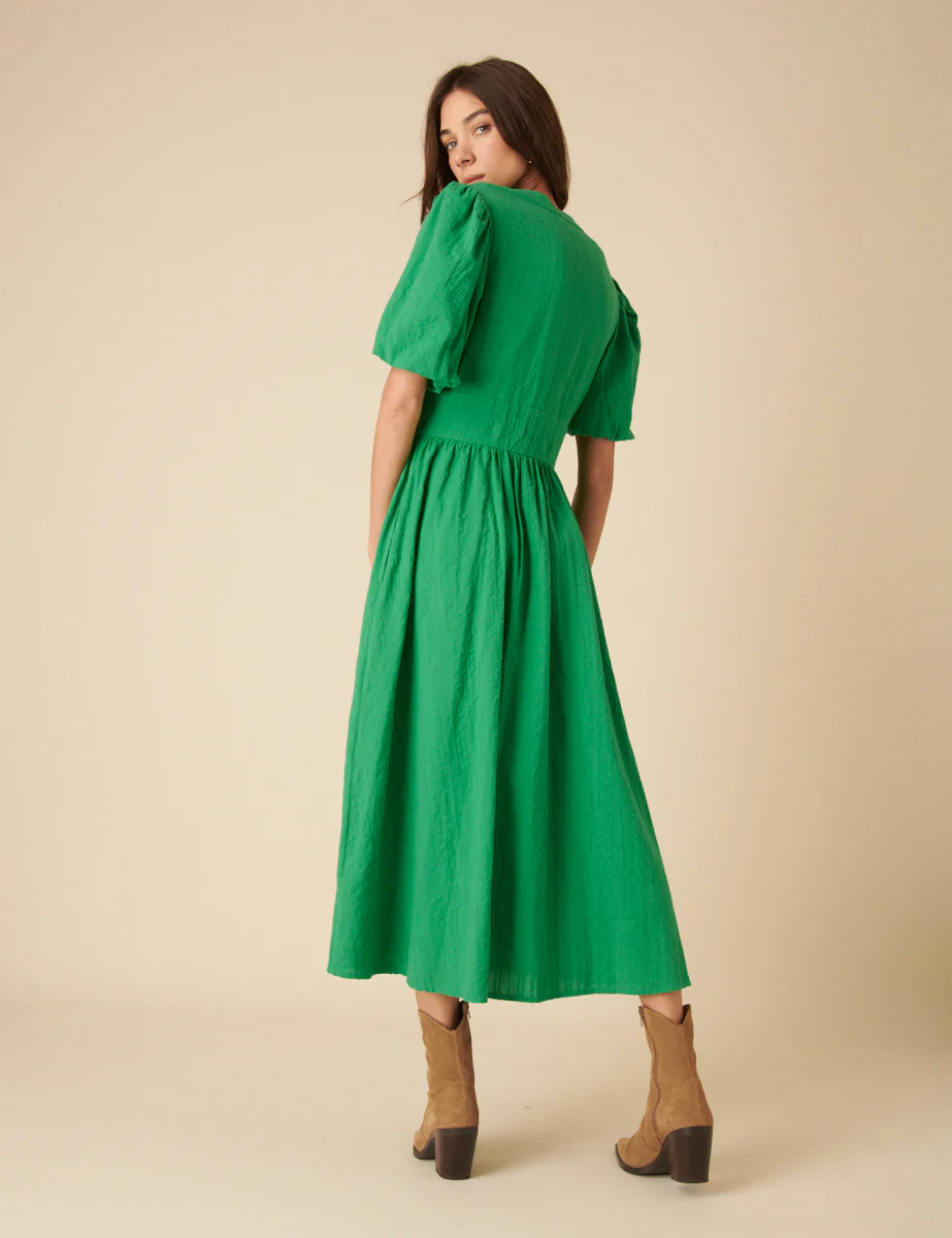 Green Short Sleeve Starlight Midi Dress - Image 5