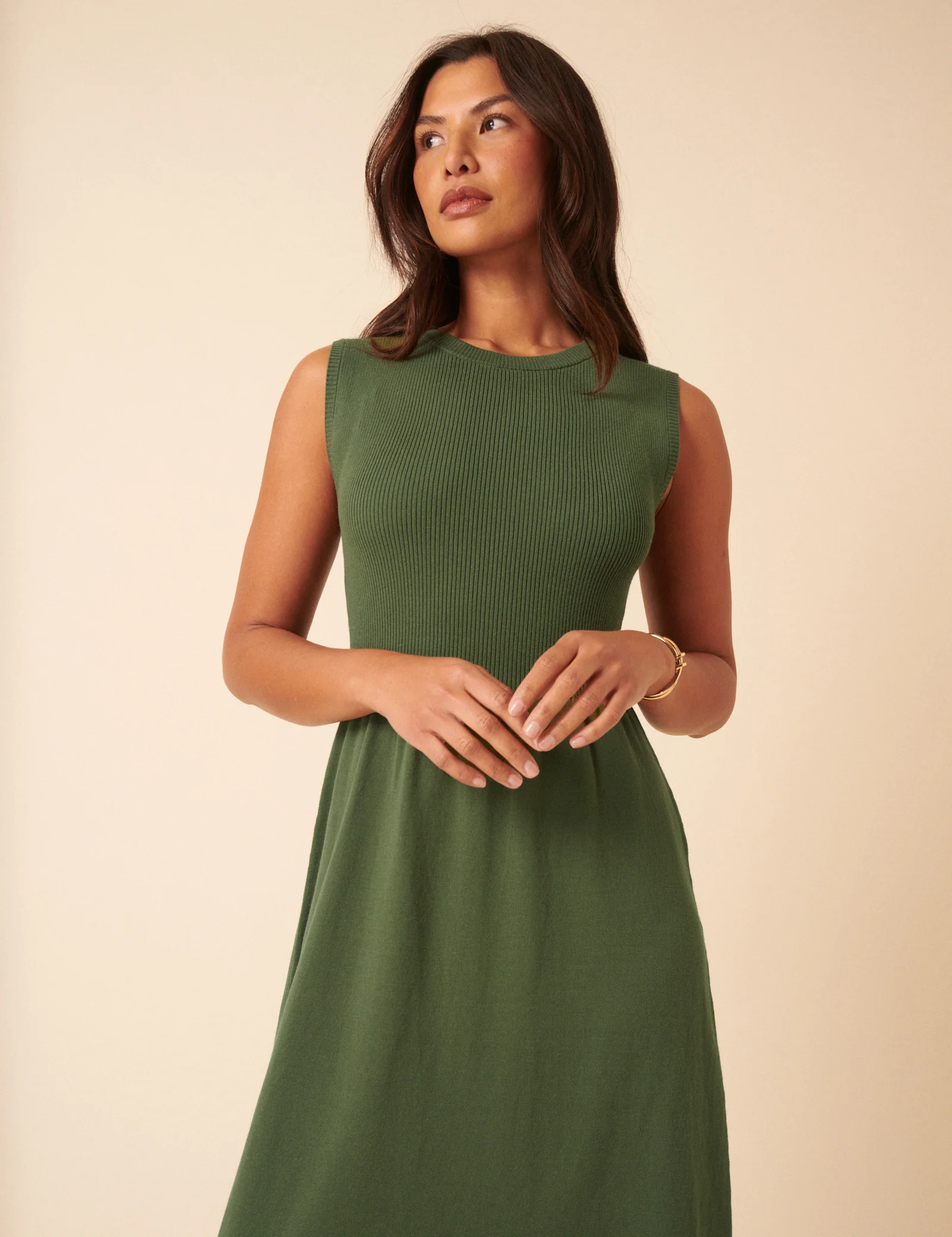 Green Sleeveless Knitted Midi Dress - Image 2