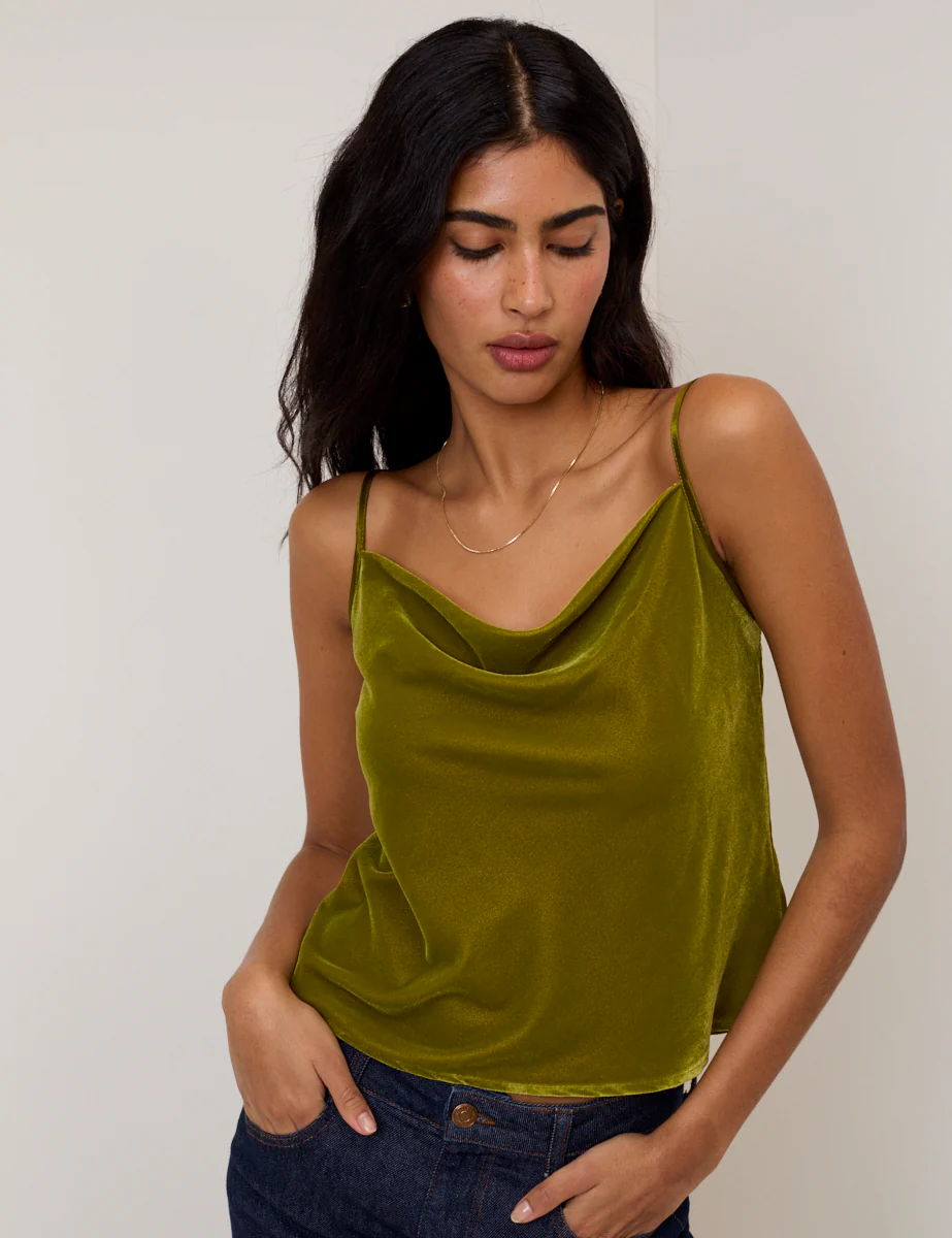 Green Velvet Cowl Neck Cami Top - Image 5