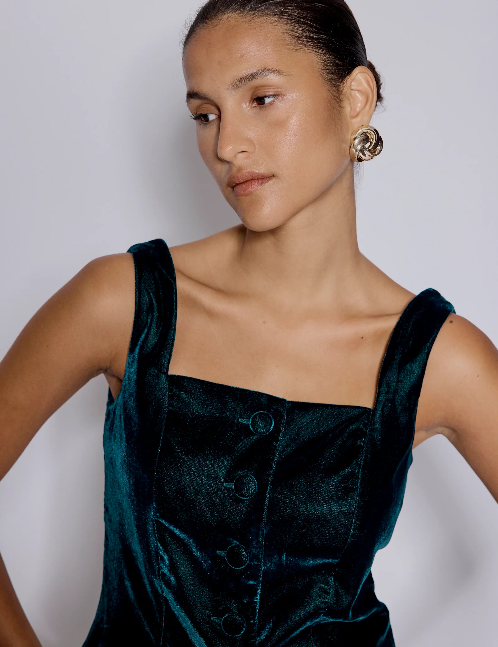 Green Velvet Square Neck Waistcoat - Image 3