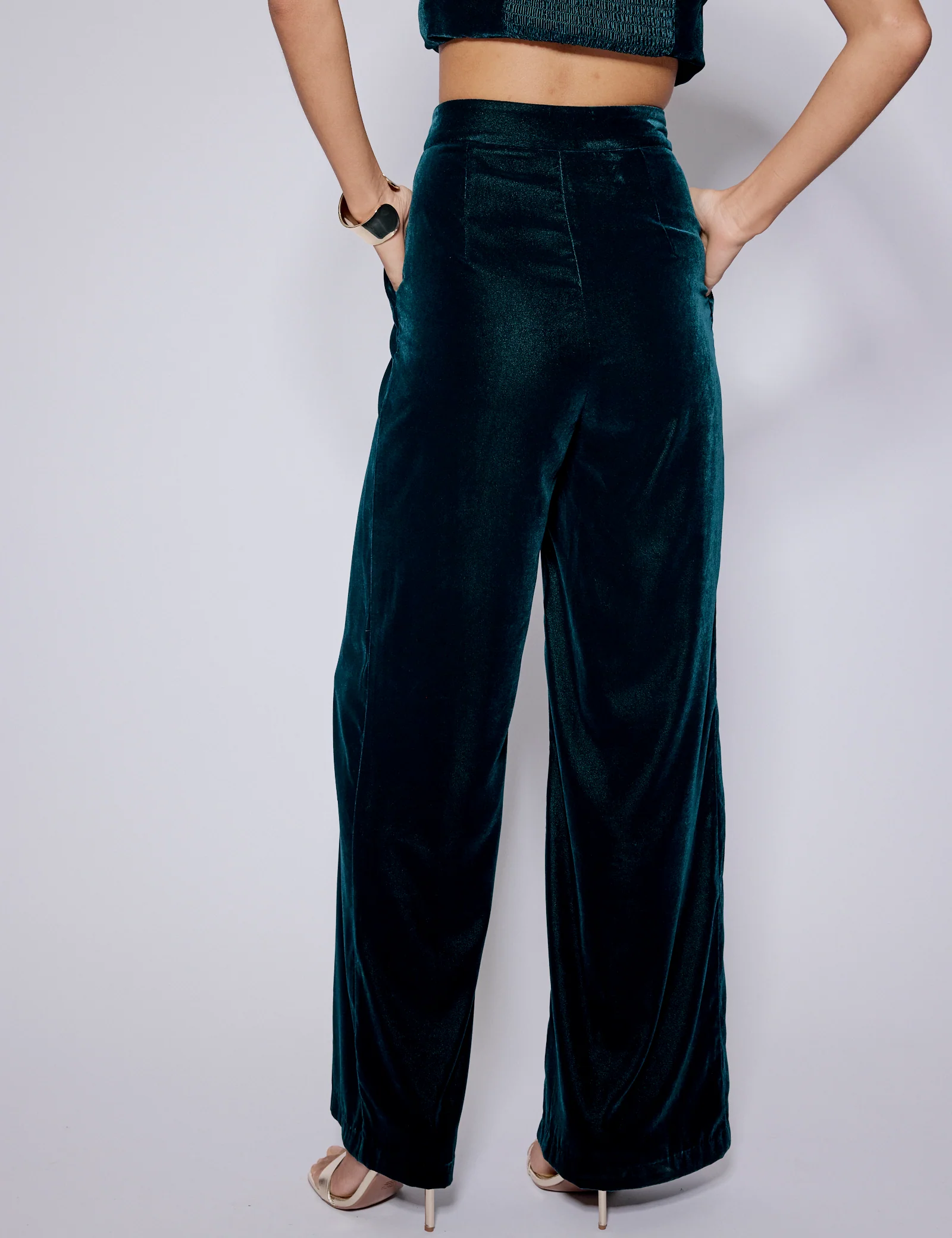 Green Velvet Straight Leg Trousers - Image 5