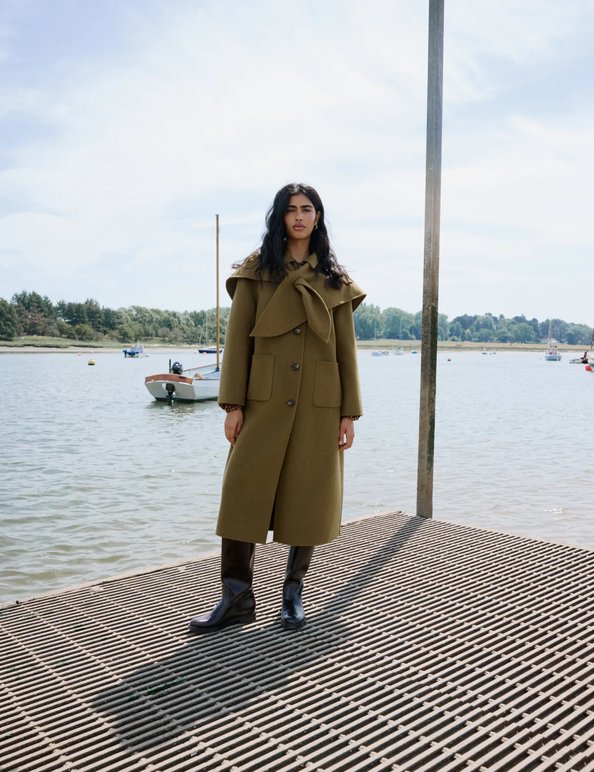 Green Wool-blend Scarf Shawl Coat - Image 4