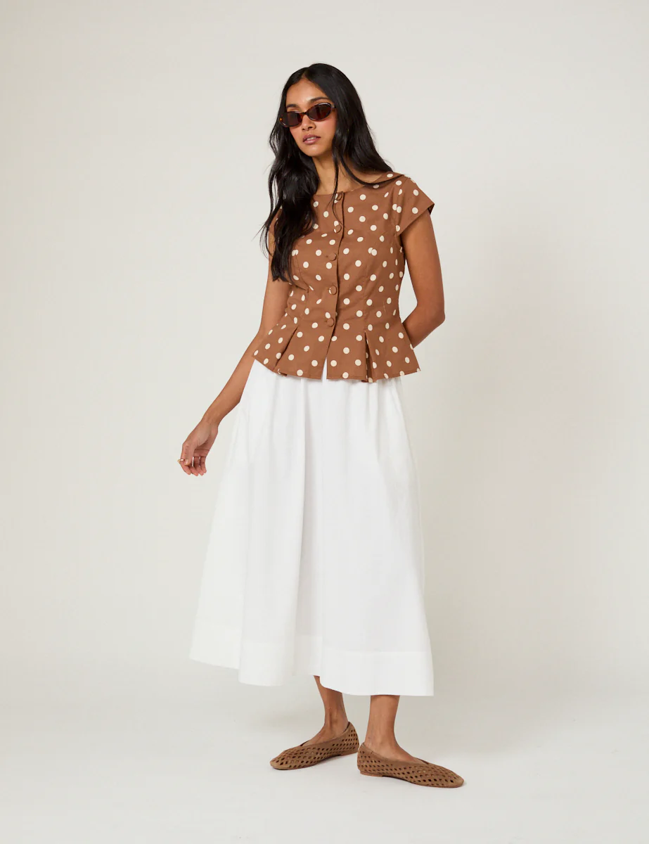 Brown Polka Dot Tailored Top