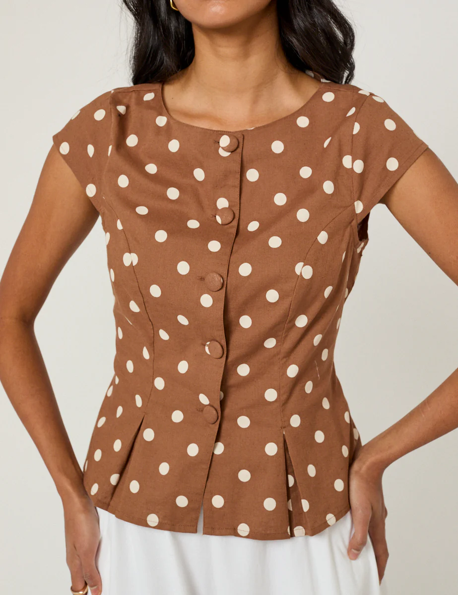 Brown Polka Dot Tailored Top - Image 3