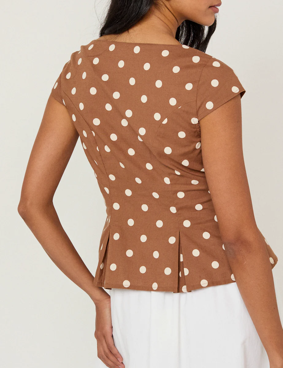Brown Polka Dot Tailored Top - Image 5