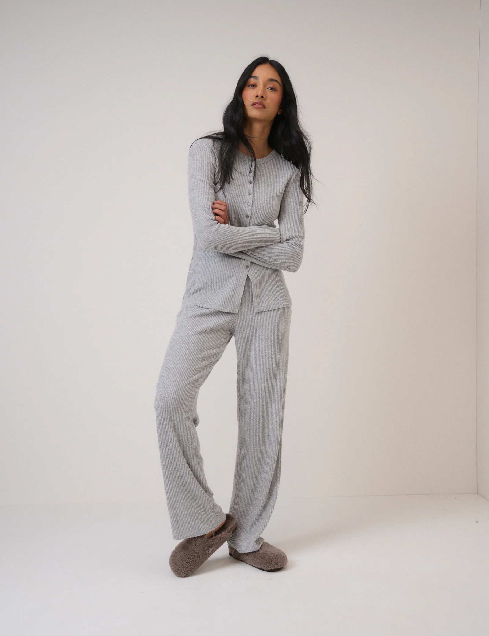 Grey Ribbed Longline Cardigan - Image 2