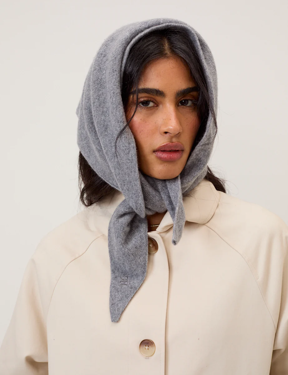 Grey Knitted Triangle Scarf - Image 2
