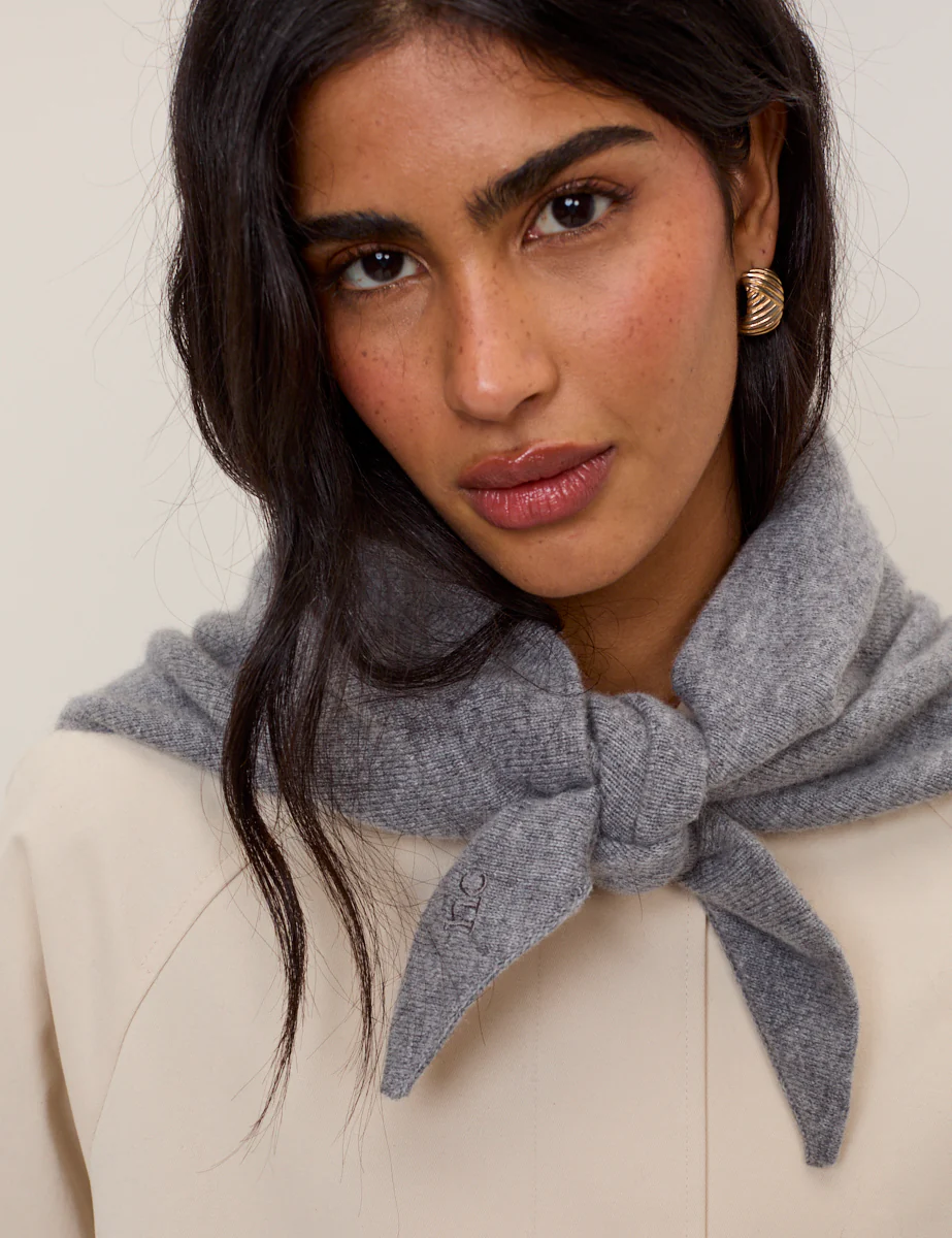 Grey Knitted Triangle Scarf - Image 3