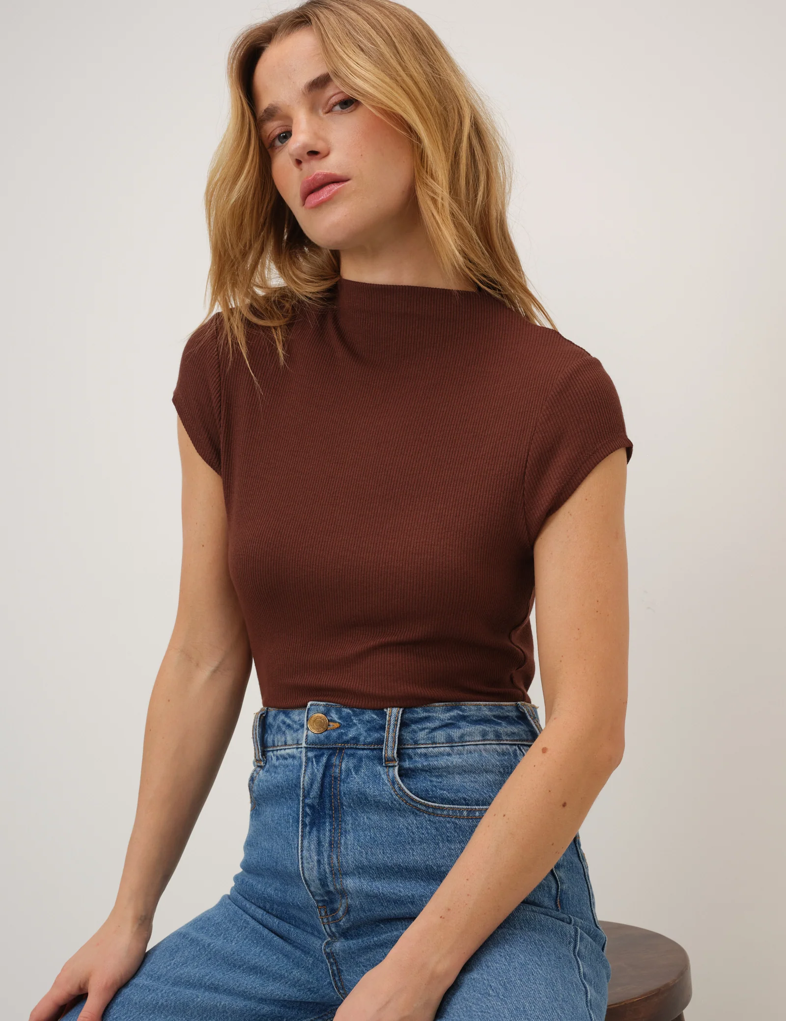 Brown Ribbed Cap Sleeve Top - Image 5