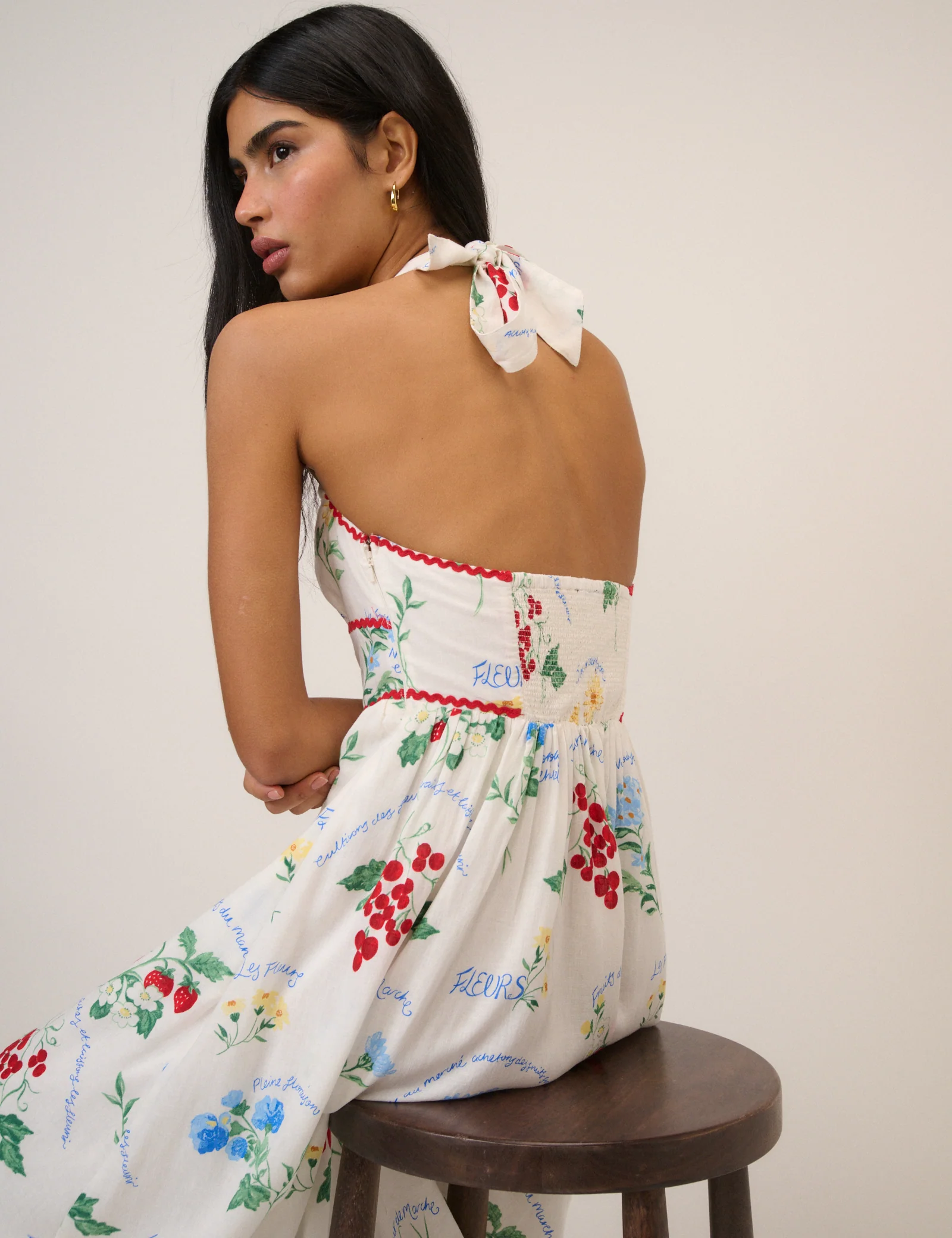 White Printed Halter Neck Hallie Midi Dress - Image 2