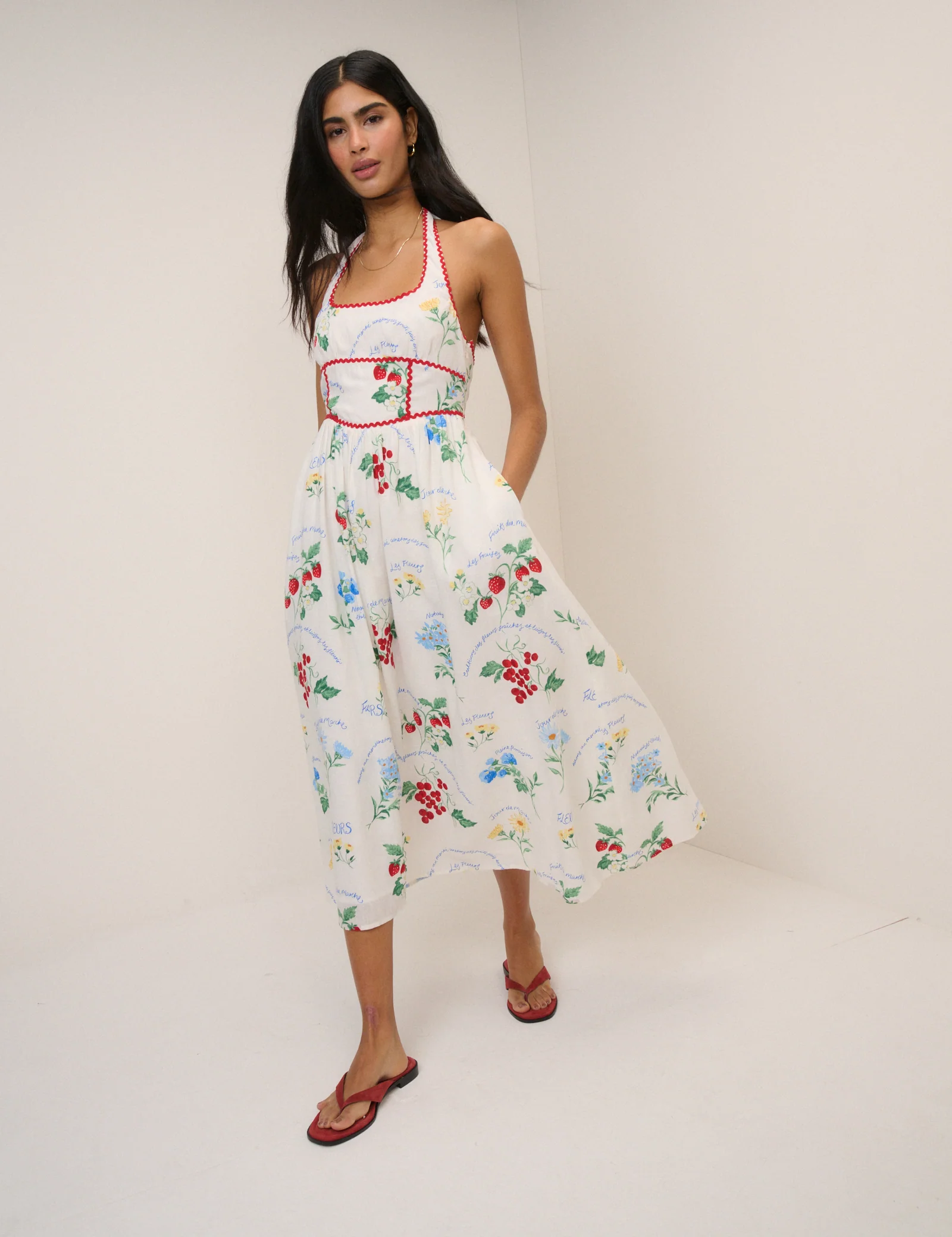 White Printed Halter Neck Hallie Midi Dress - Image 4