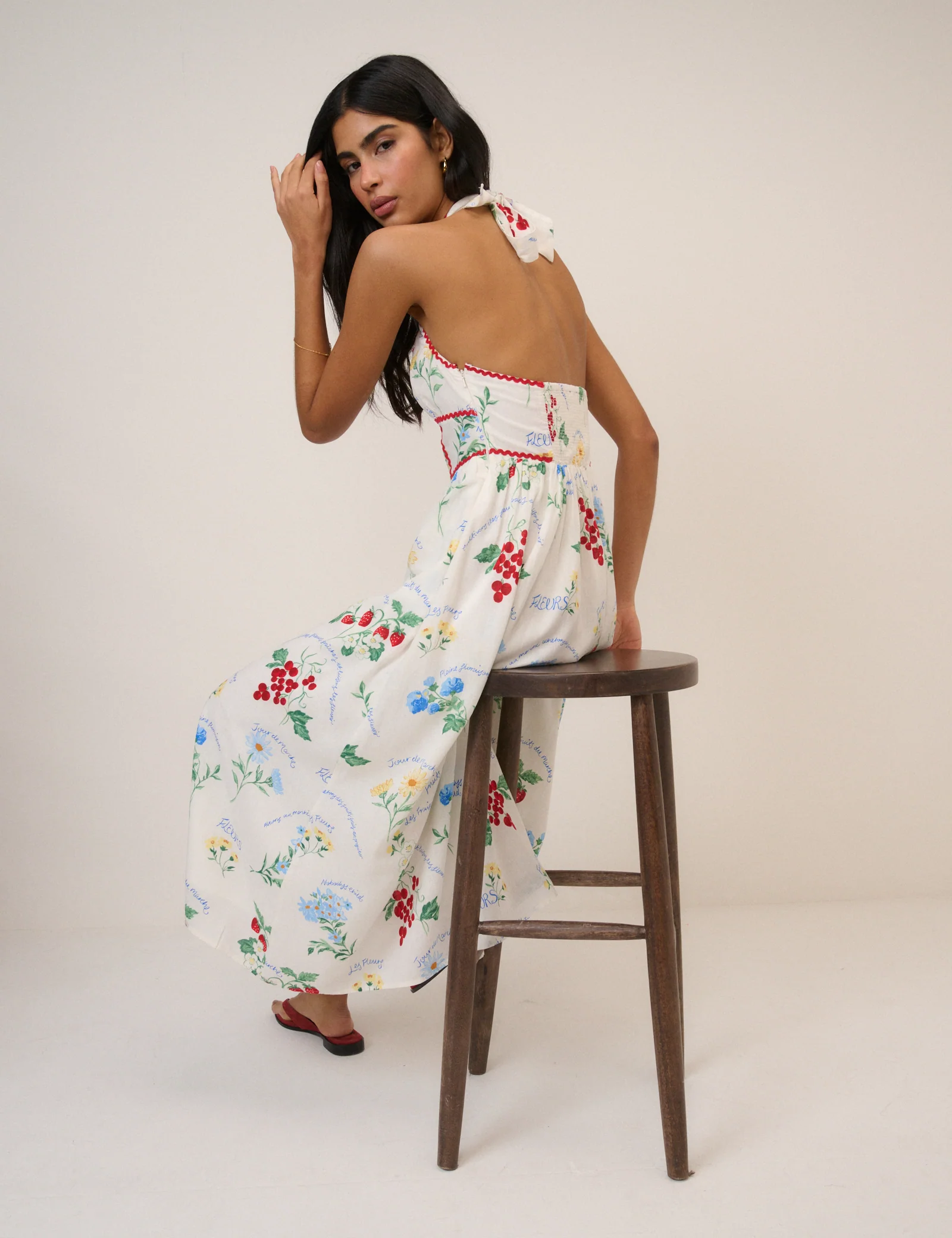 White Printed Halter Neck Hallie Midi Dress - Image 6