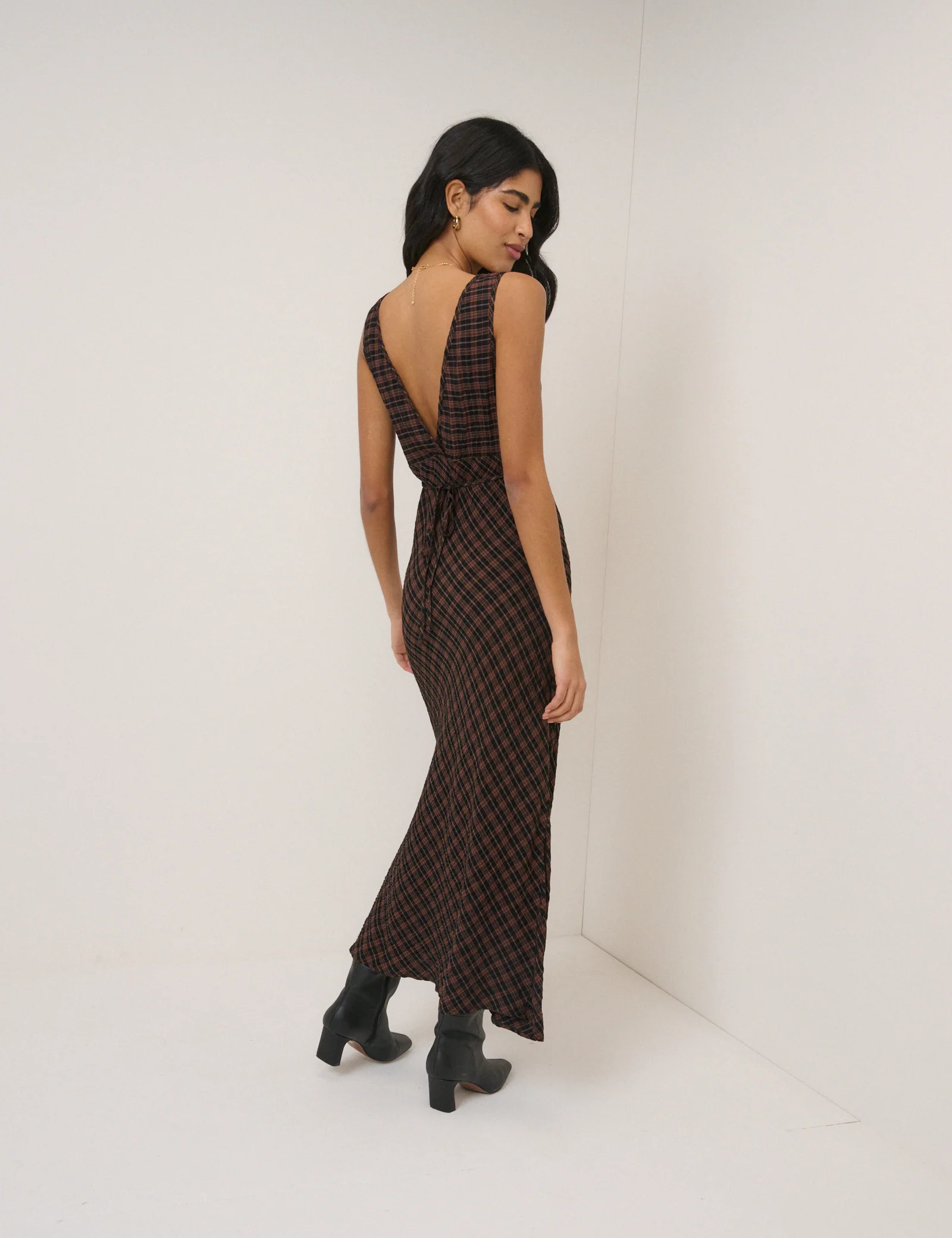 Brown Check Harmony Sleeveless Midi Dress - Image 5