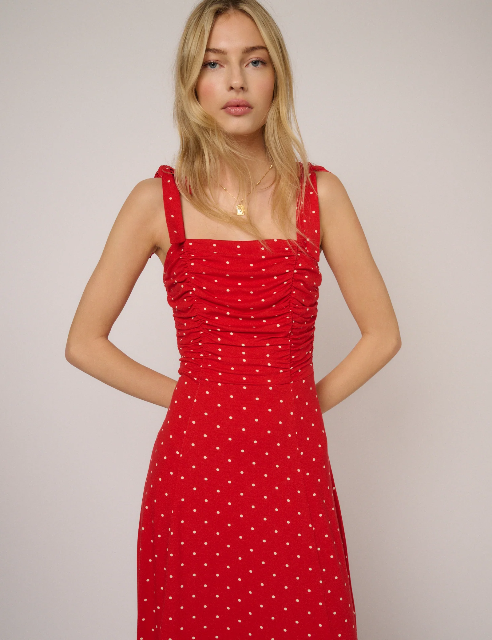 Red Polka Dot Hattie Jersey Midi Dress - Image 3