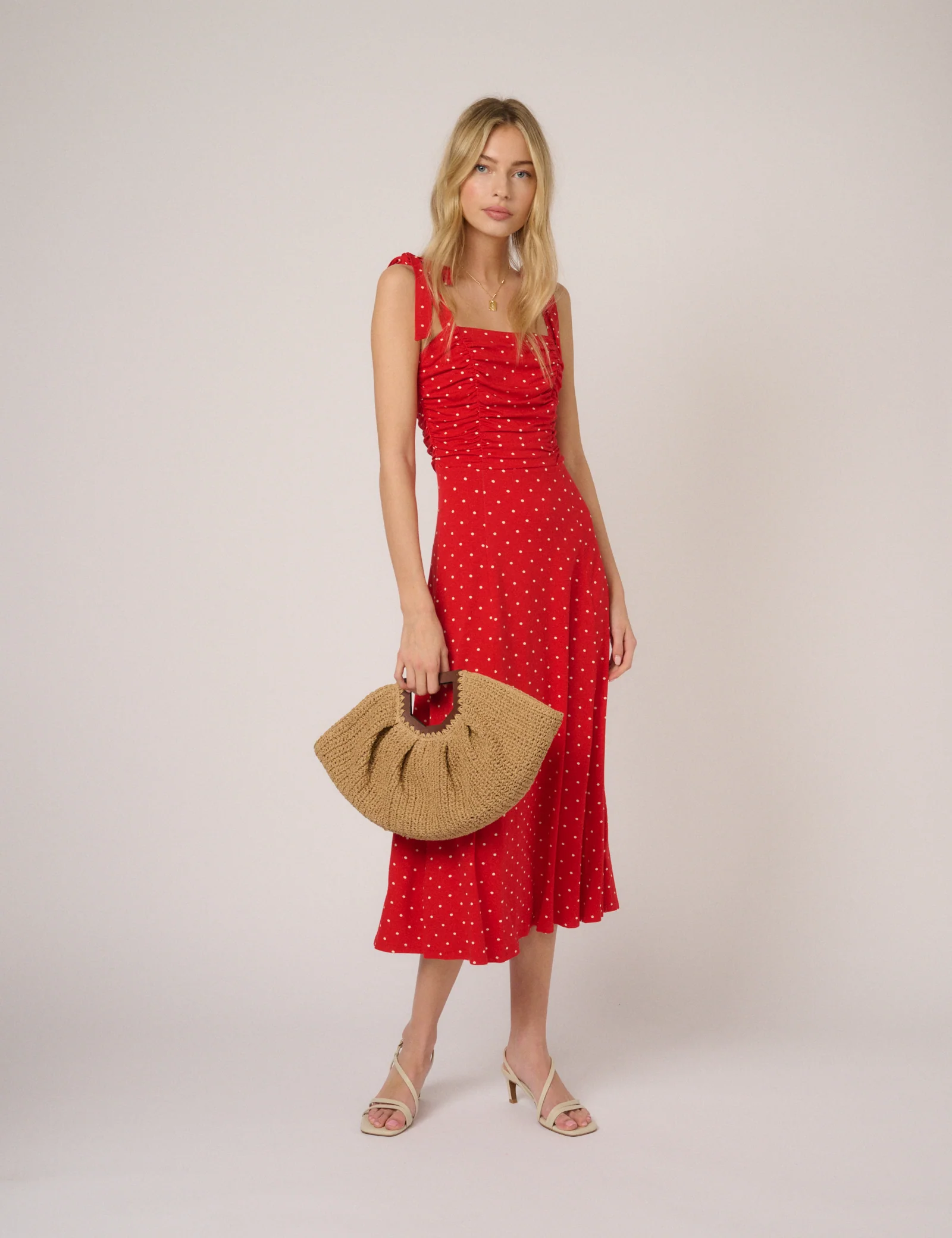 Red Polka Dot Hattie Jersey Midi Dress - Image 4
