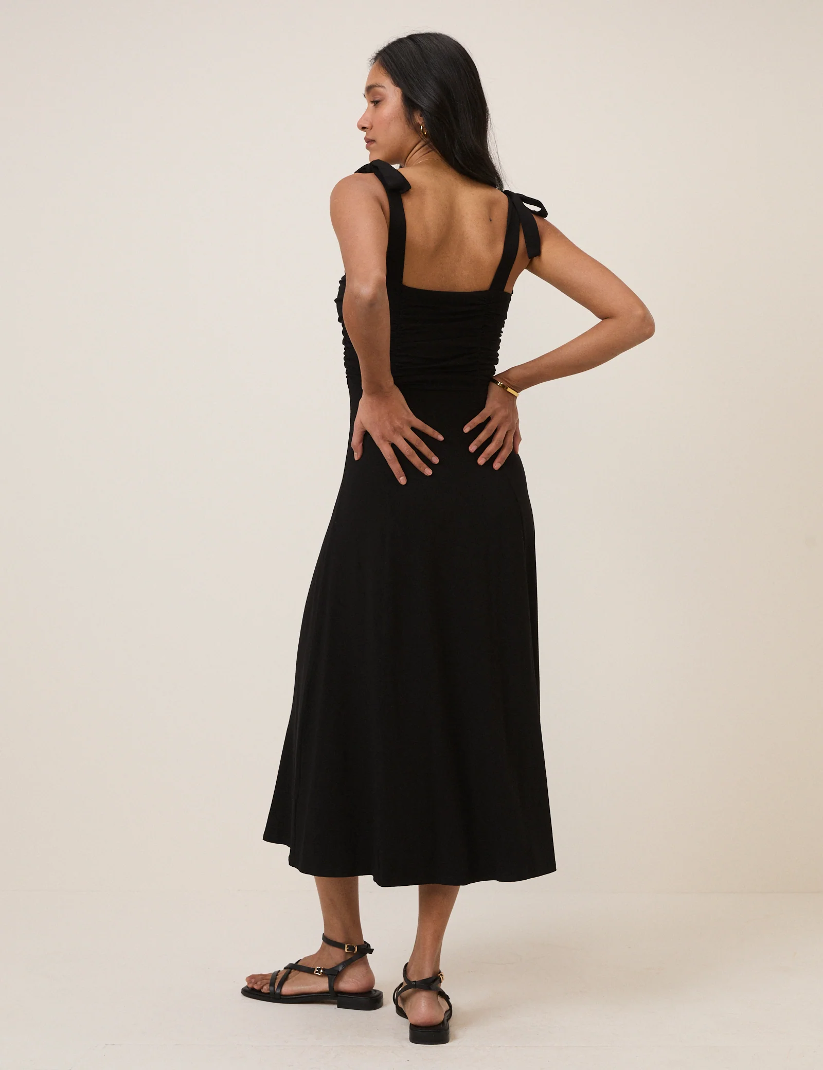 Black Tie Shoulder Hattie Jersey Midi Dress - Image 4