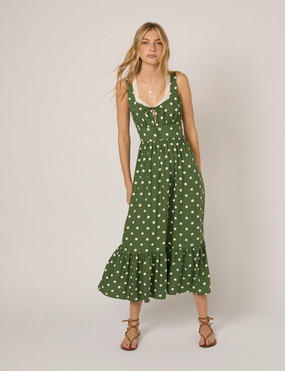 Green Polka Dot Heather Midi Dress