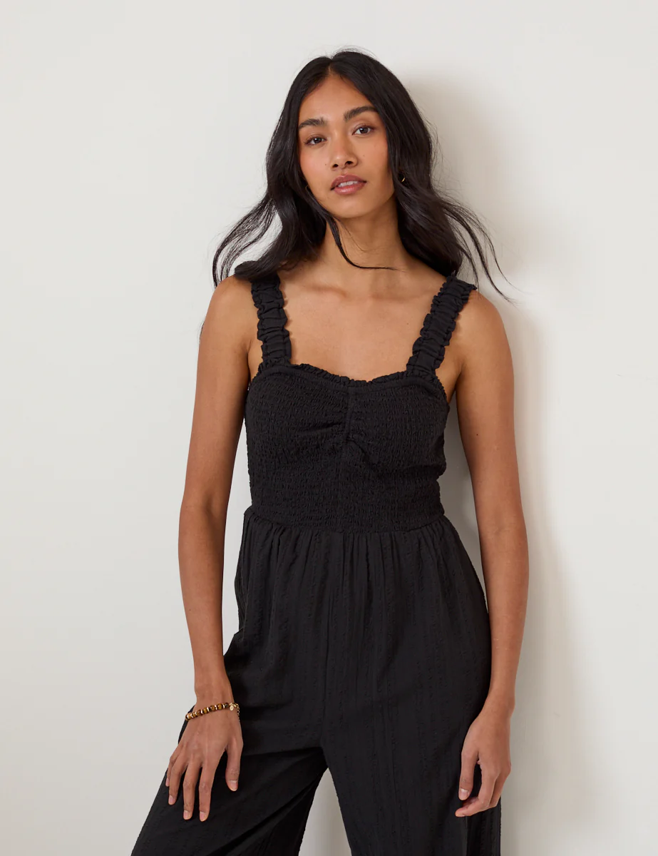 Black Shirred Jumpsuit - Image 2