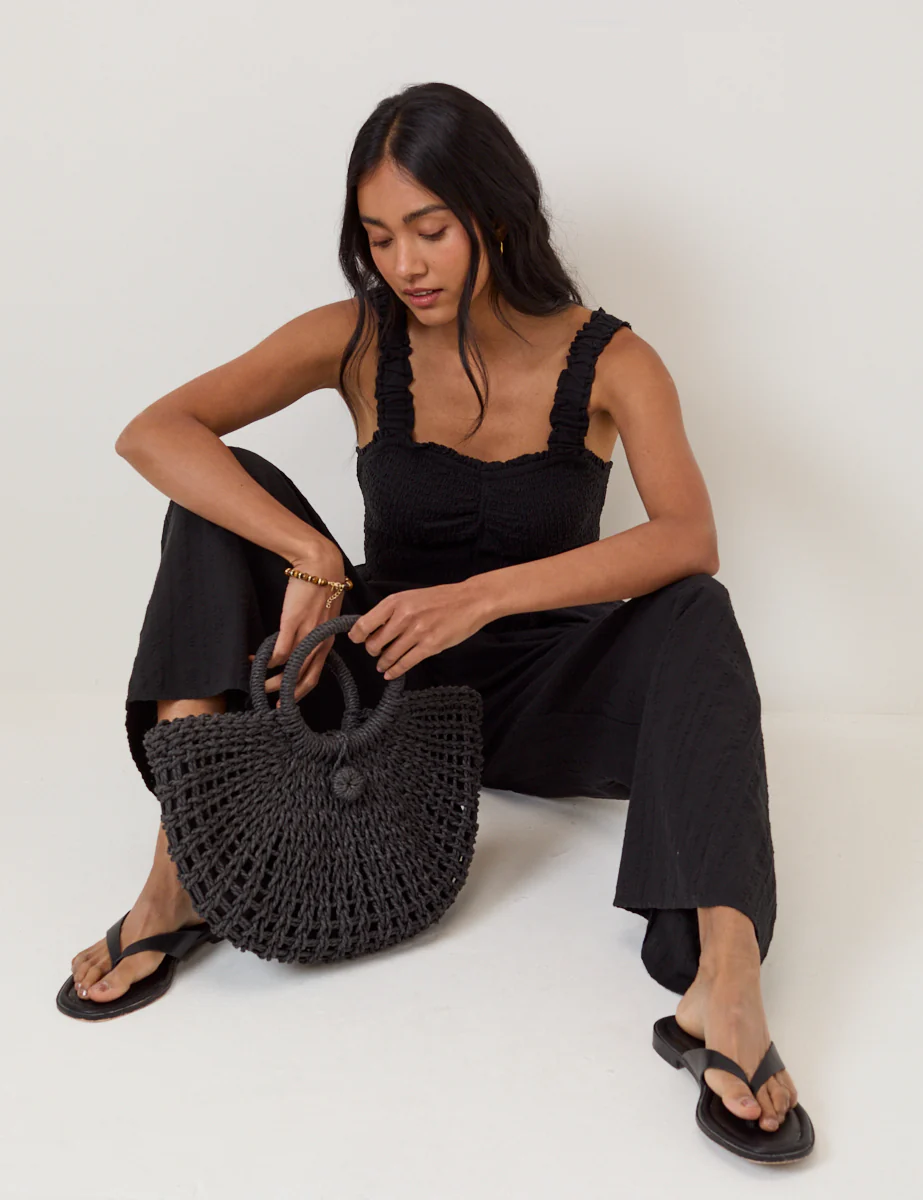 Black Shirred Jumpsuit - Image 3