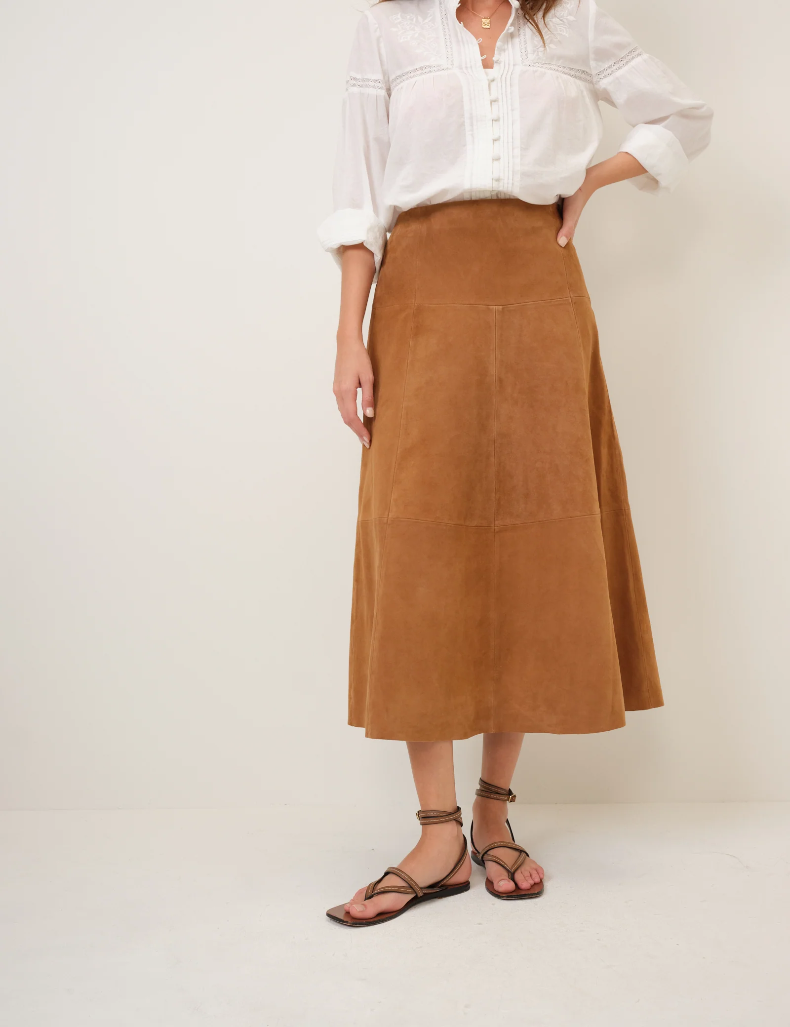 Brown Suede Midi Skirt - Image 4