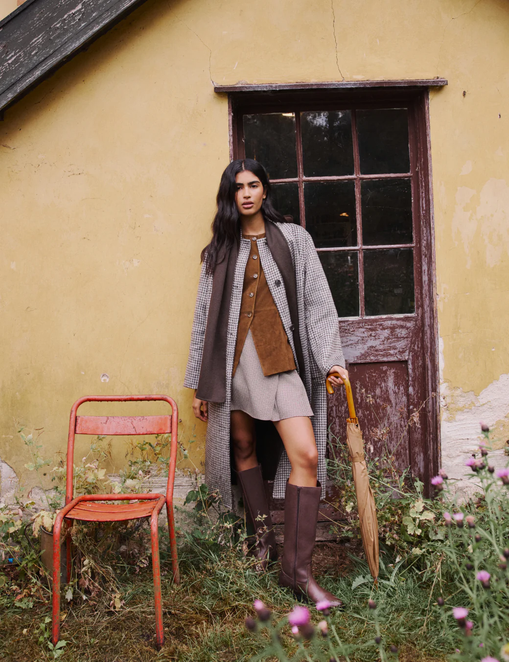 Brown Heritage Check Pleated Mini Skirt - Image 2