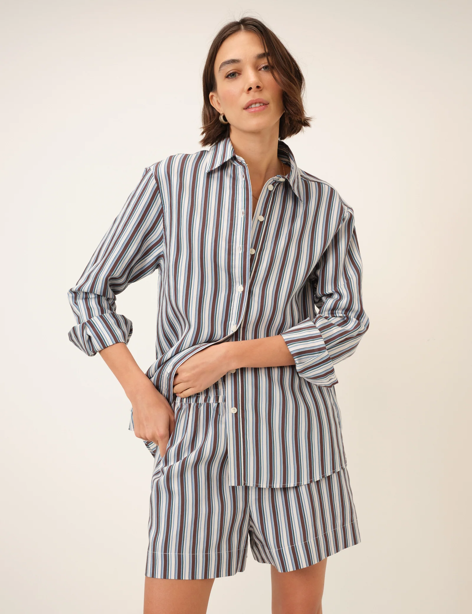 Blue And Brown Relaxed Striped Shirt - Image 3