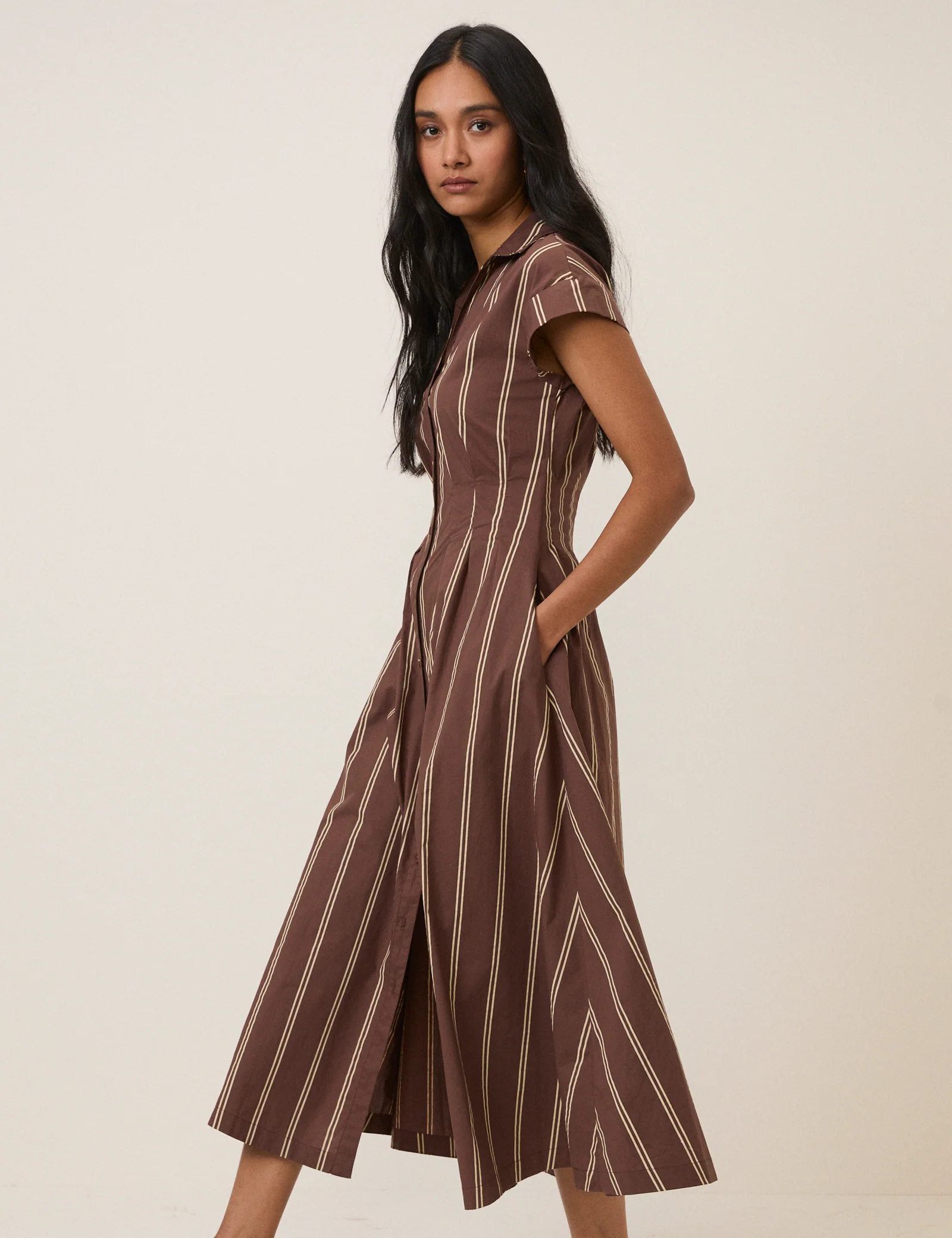 Brown Pinstripe Jane Shirt Dress - Image 4