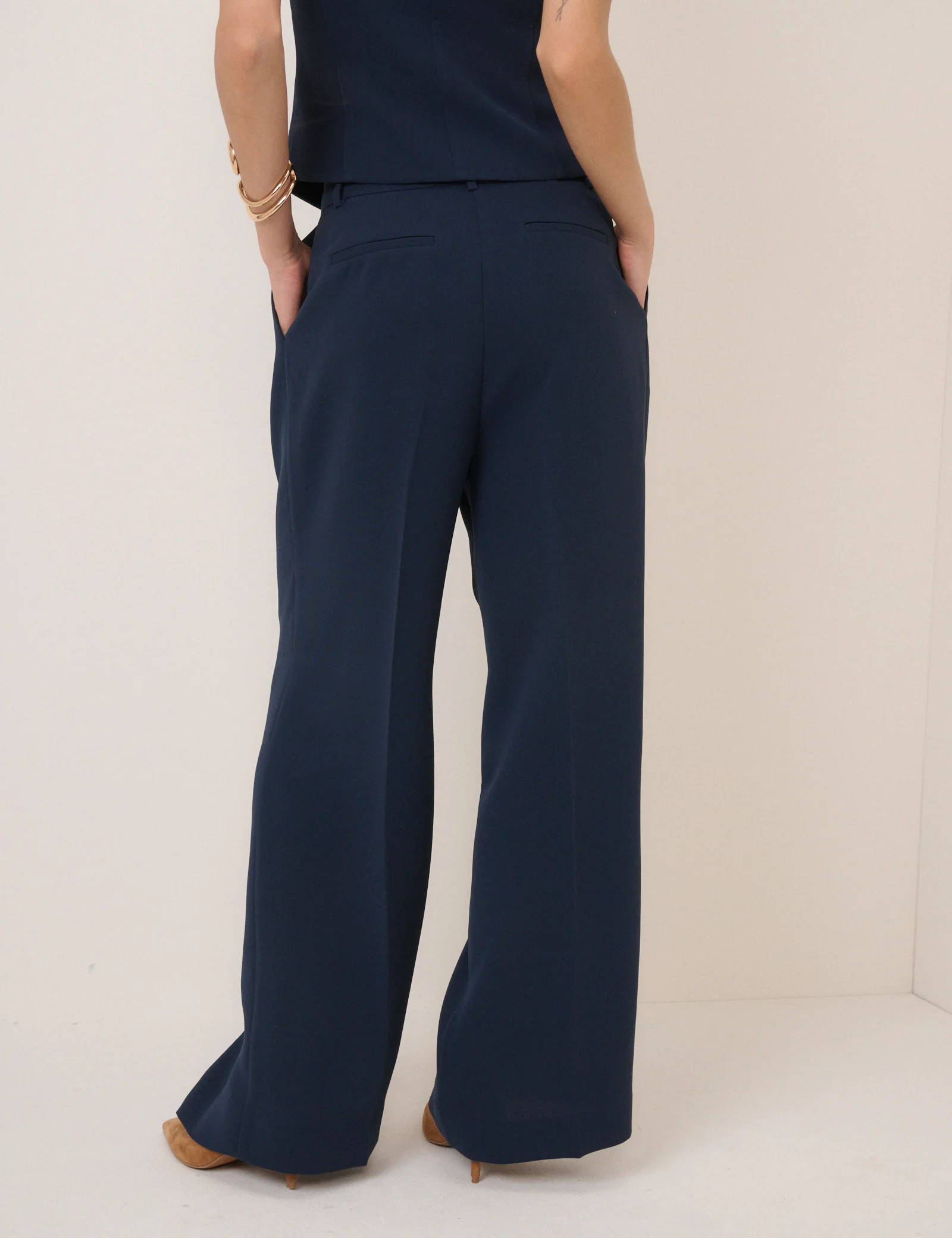 Navy Wide Leg Jax Crepe Trousers - Image 4