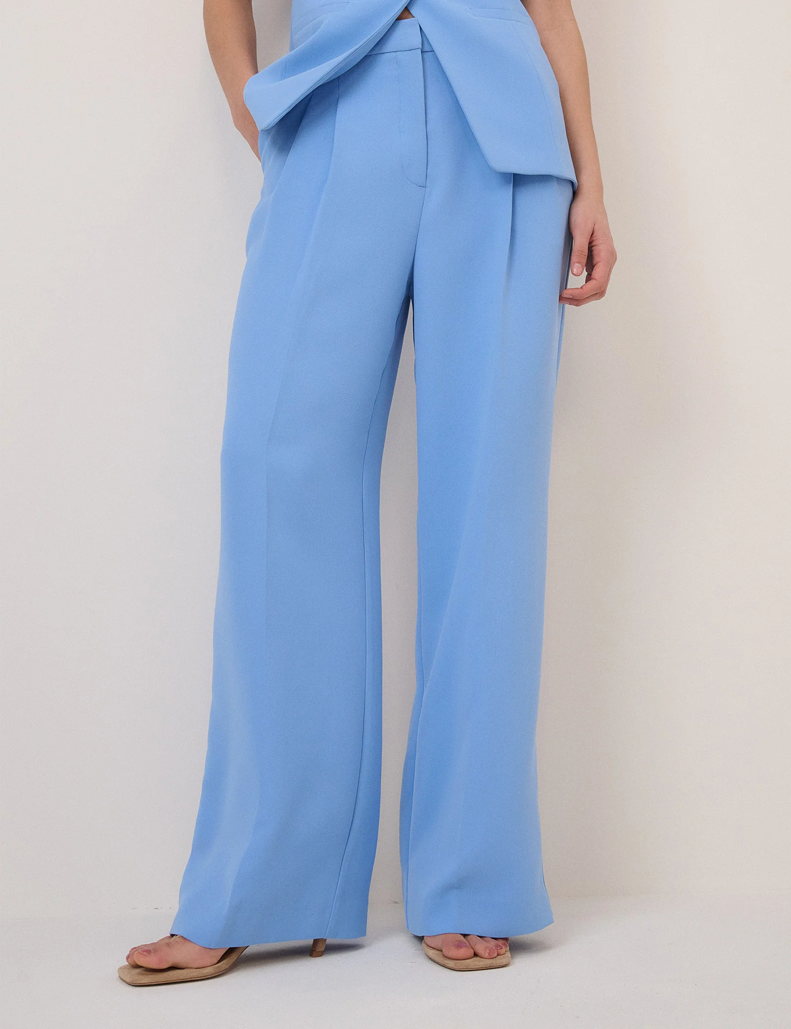 Blue Wide Leg Jax Crepe Trousers - Image 3