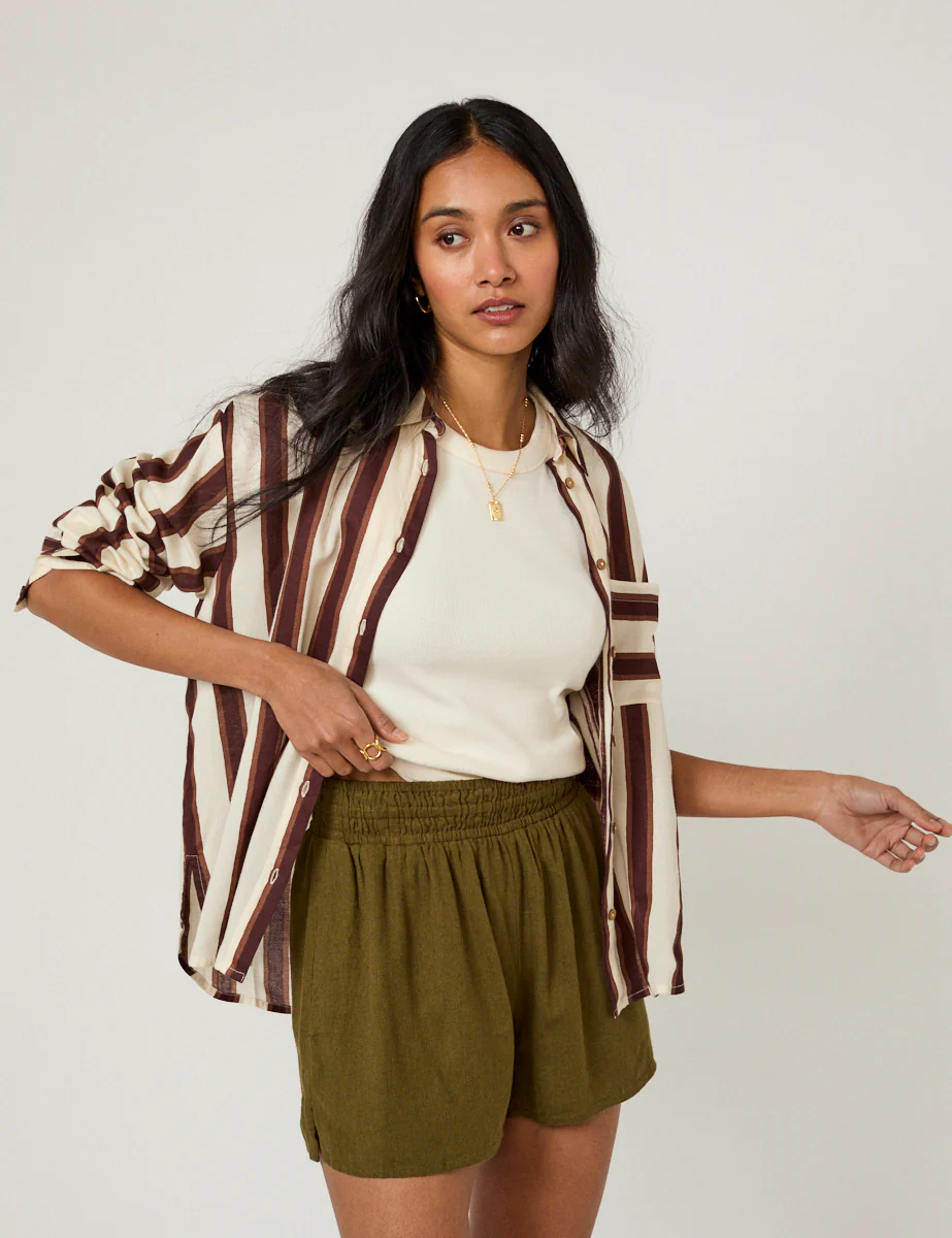 Khaki Green Linen-Blend Shorts - Image 5