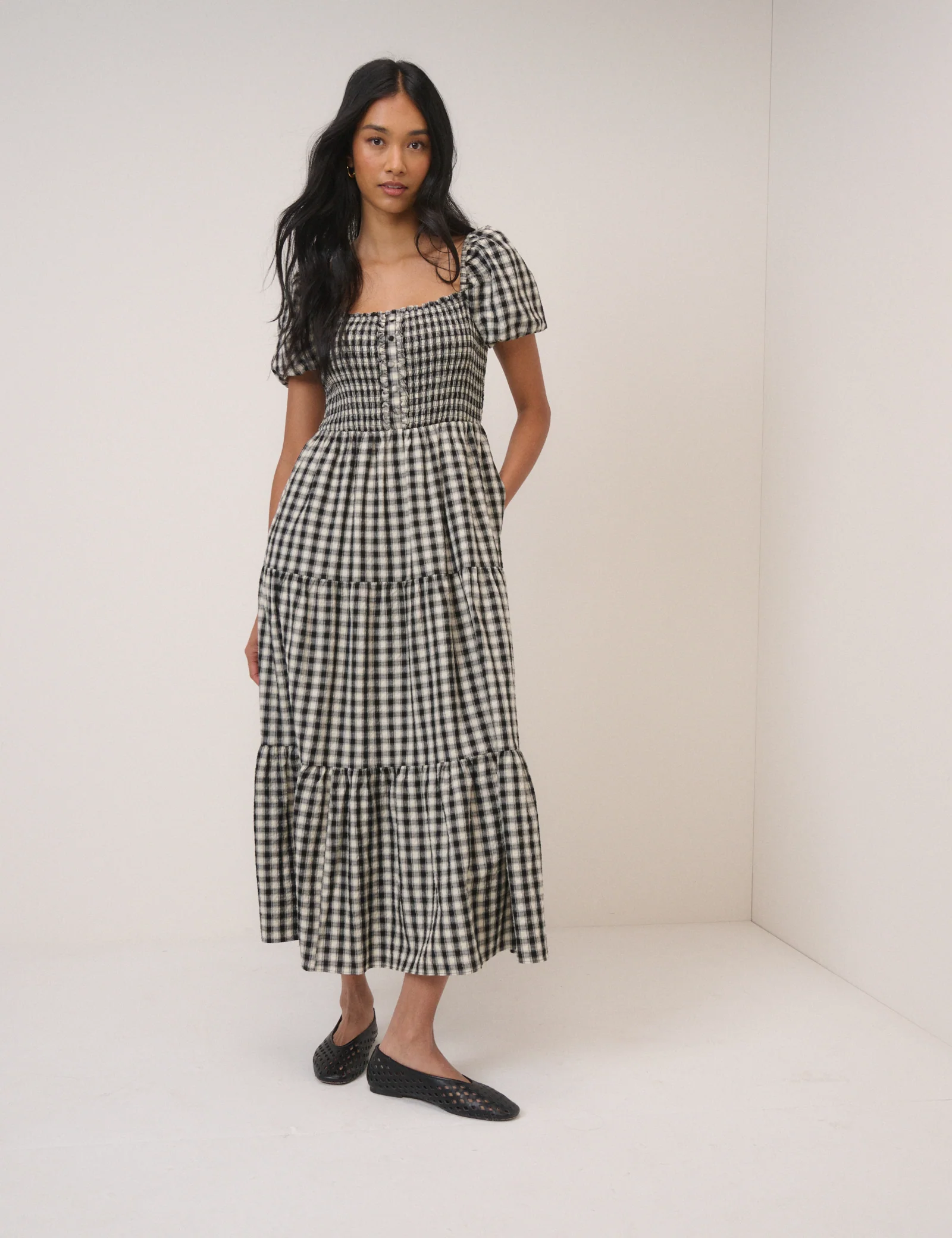 Black Gingham Tiered Joss Midi Dress - Image 3