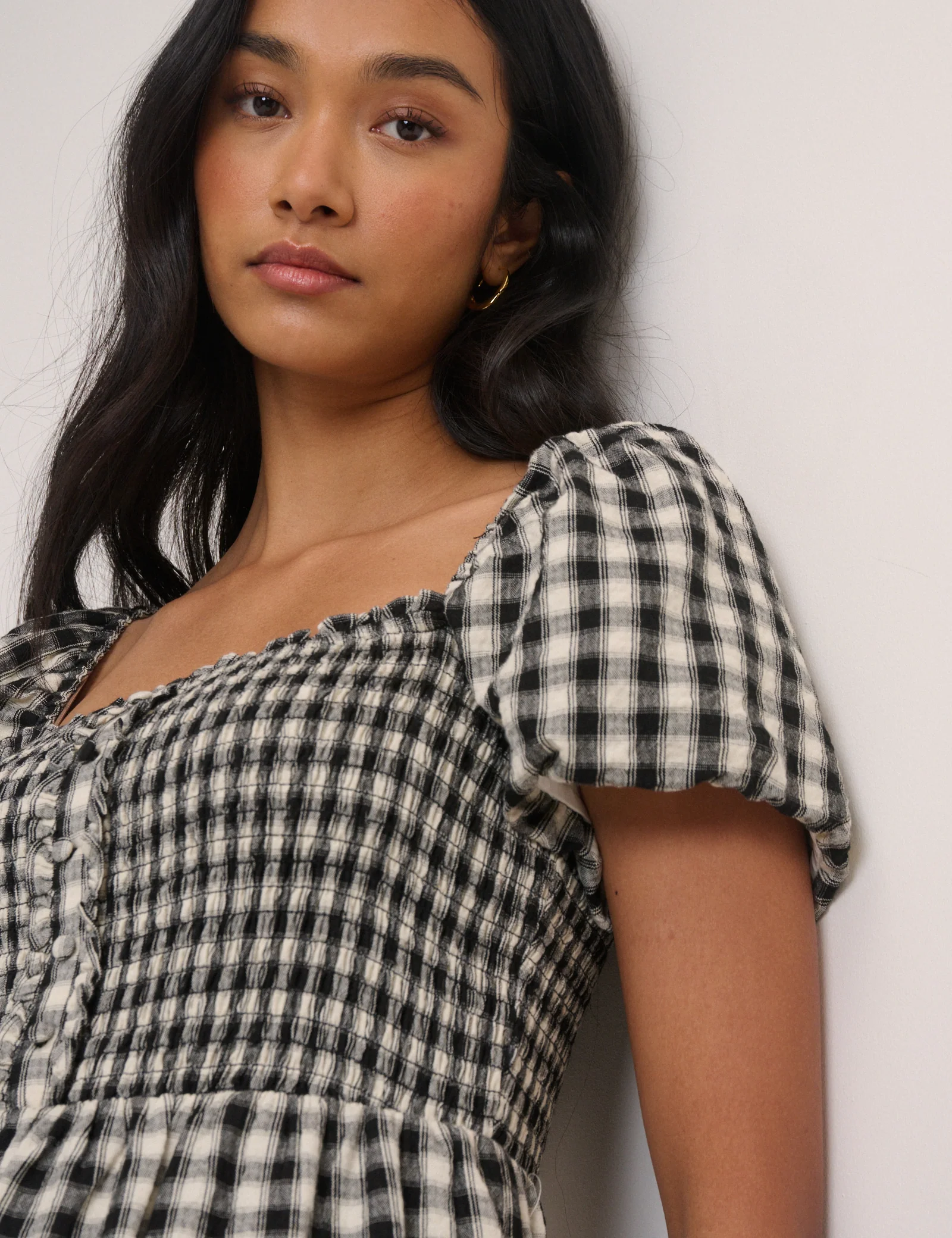 Black Gingham Tiered Joss Midi Dress - Image 4