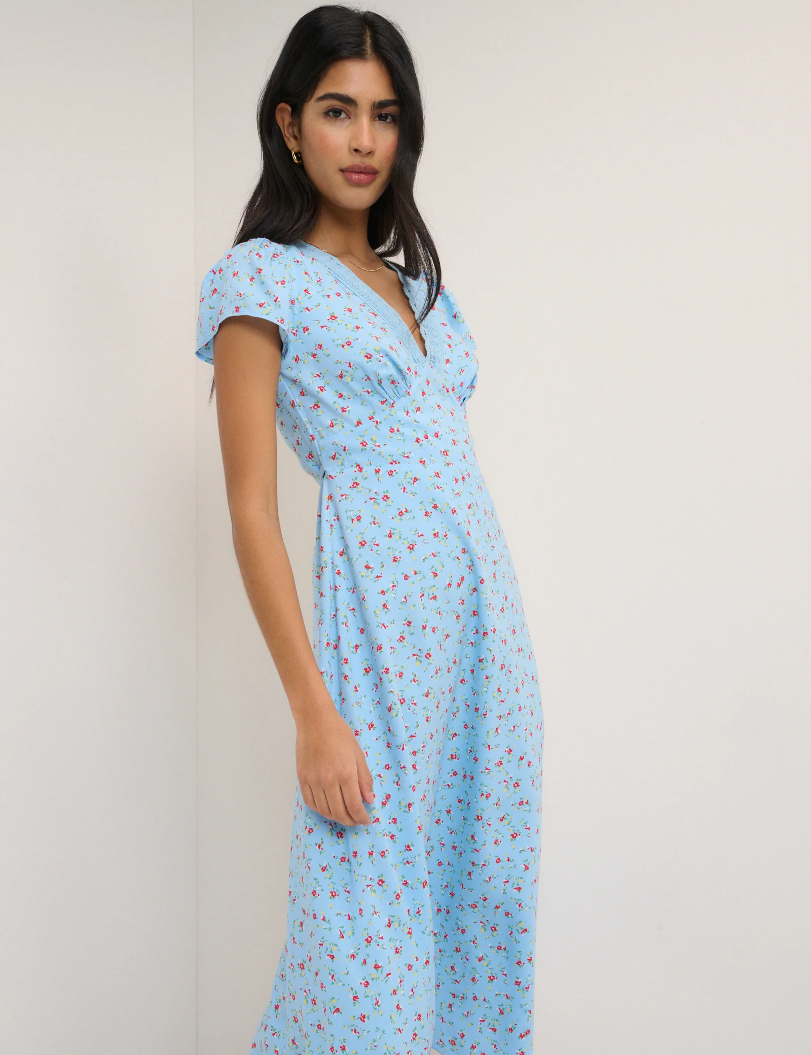 Blue Ditsy Floral Kacey Midi Dress - Image 2