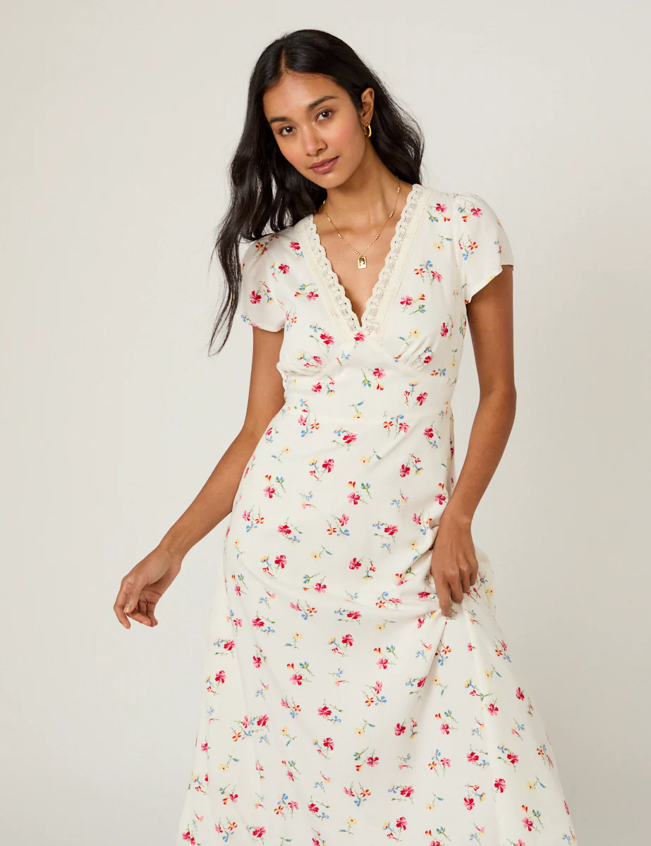 White Floral Kacey Midi Dress - Image 4