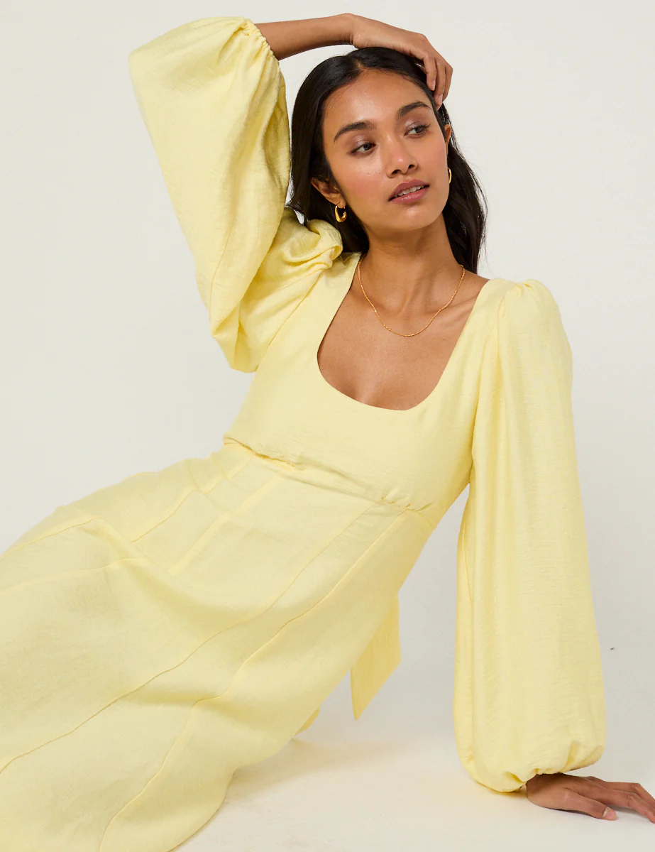 Butter Yellow Bow Keyaa Midi Dress - Image 3