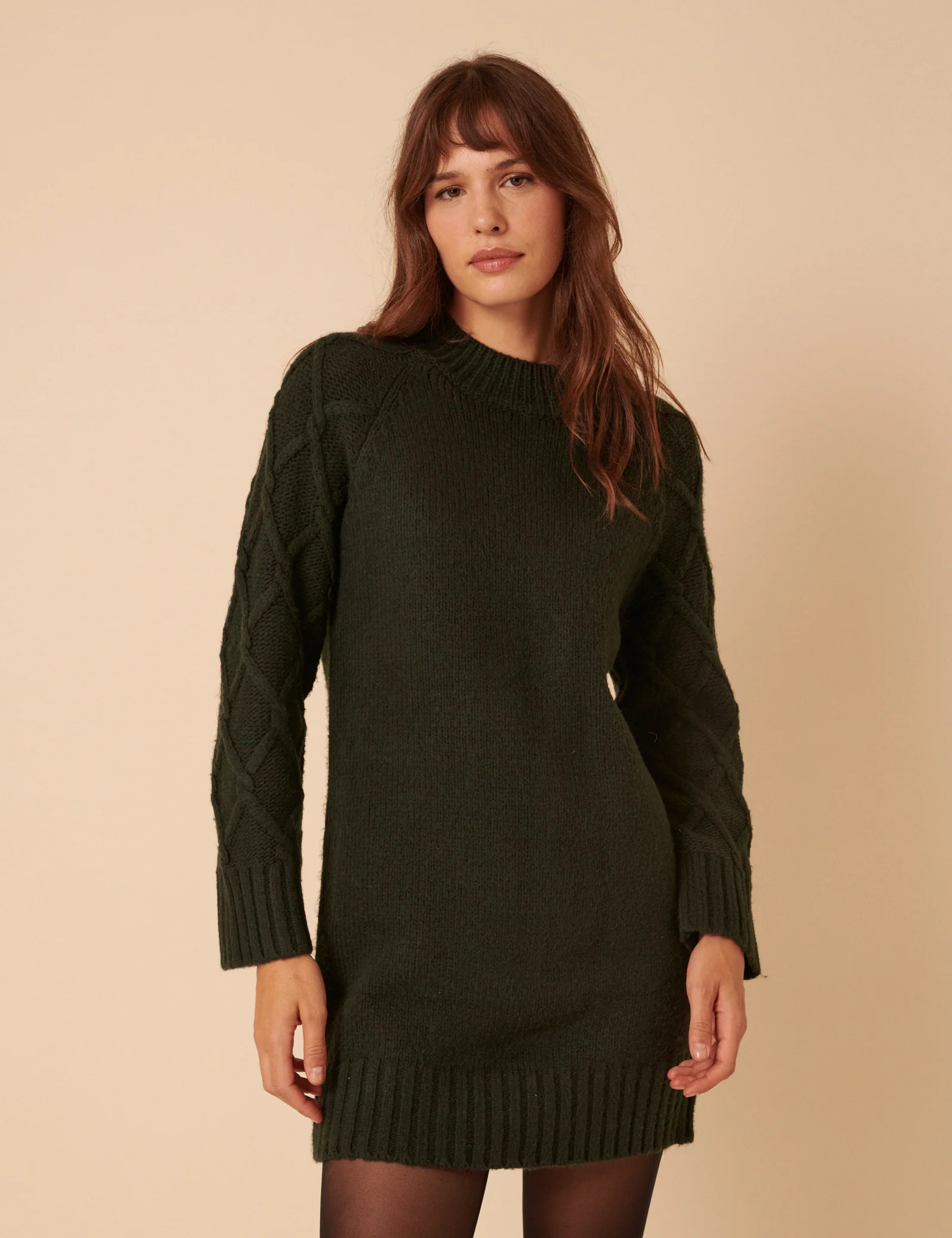 Khaki Cable Knit Jumper Mini Dress - Image 3