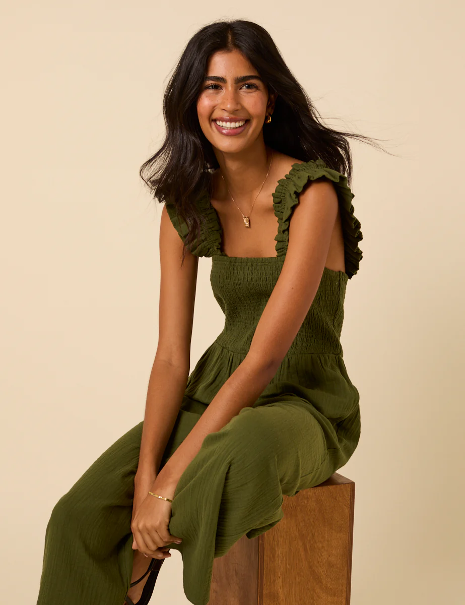 Khaki Cropped Length Maya Jumpsuit - Image 5