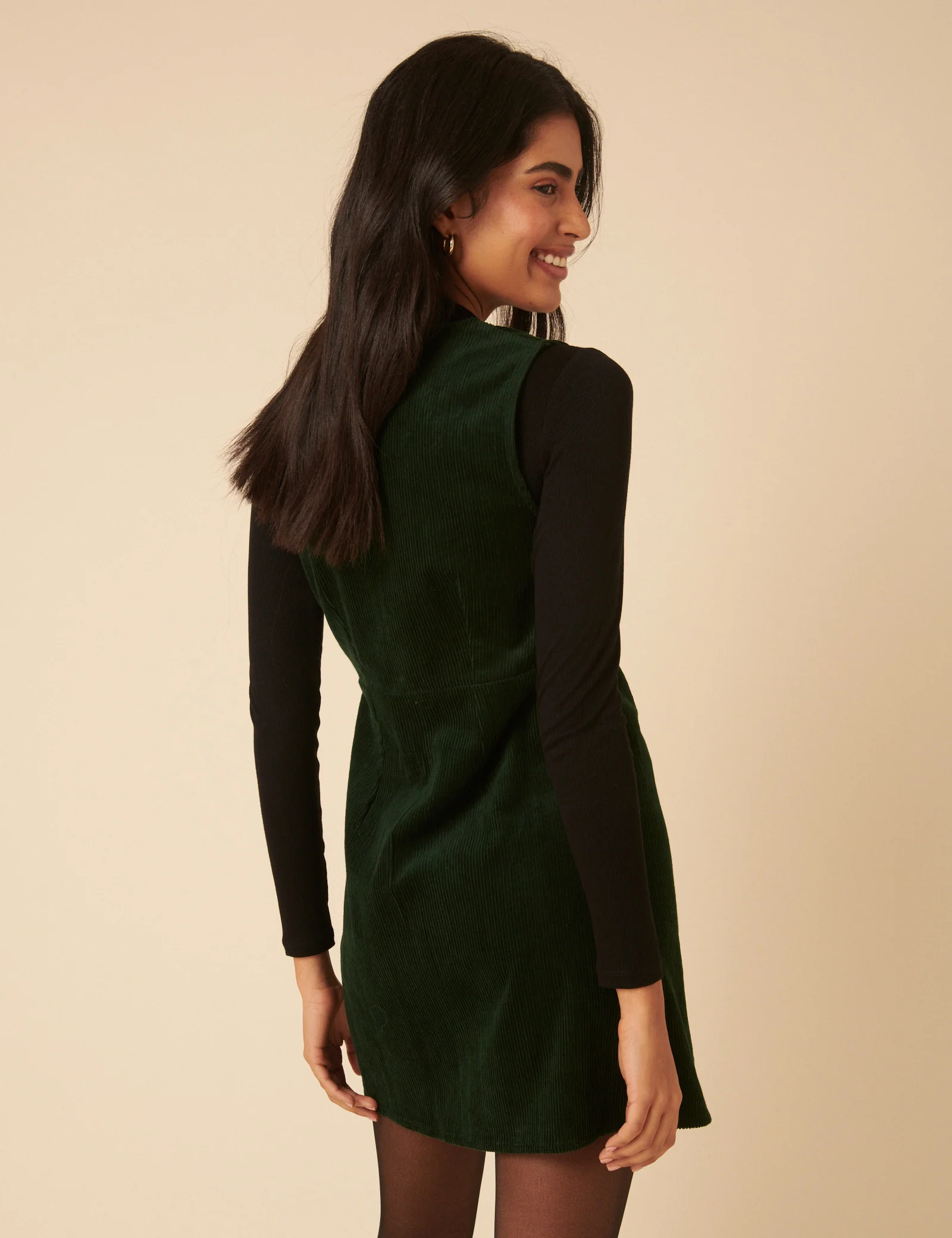 Khaki Green Cord Gianna Pinafore Mini Dress - Image 5