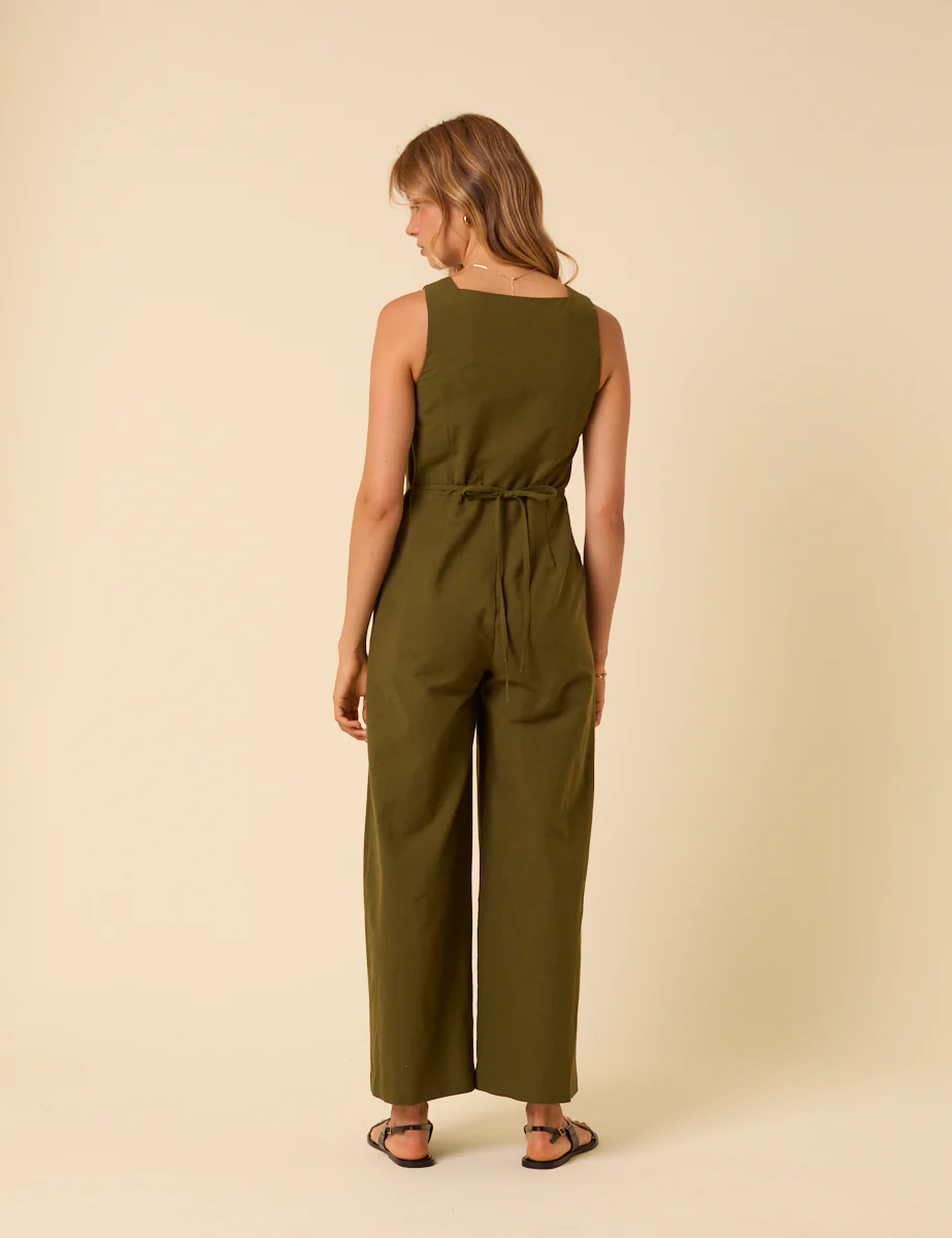 Khaki Green Tailored Peri Jumpsuit - Image 4