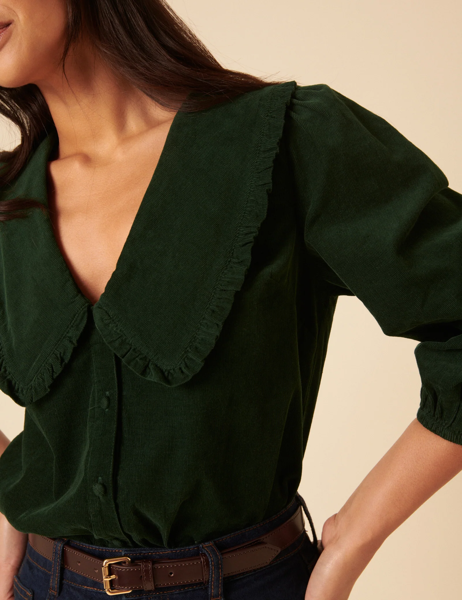 Green Long Sleeve Emmie Cord Blouse - Image 2