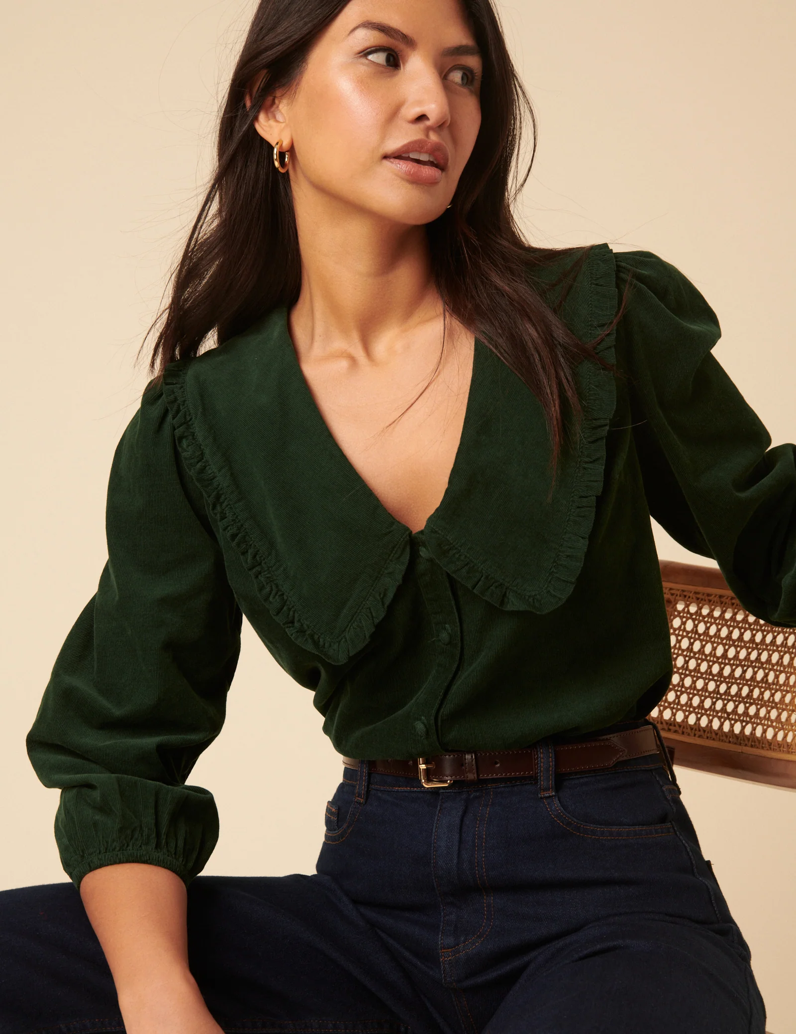 Green Long Sleeve Emmie Cord Blouse - Image 3