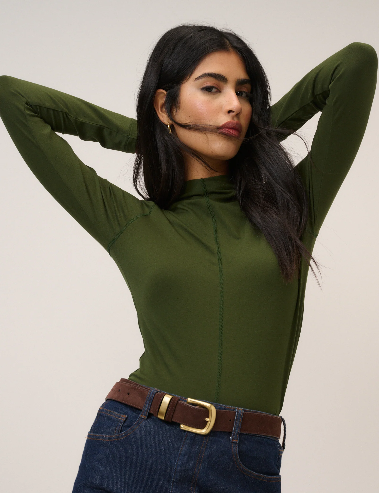 Khaki Long Sleeve High Neck Jersey Top - Image 4