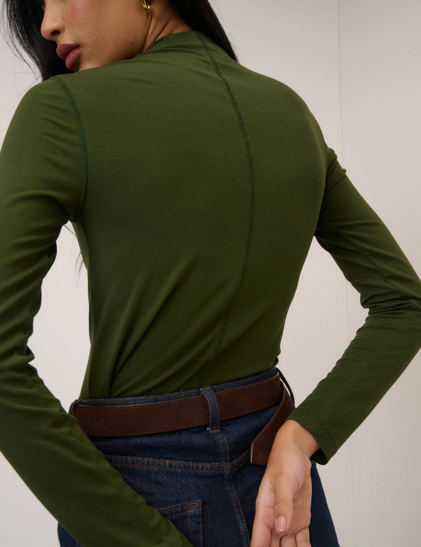 Khaki Long Sleeve High Neck Jersey Top - Image 5