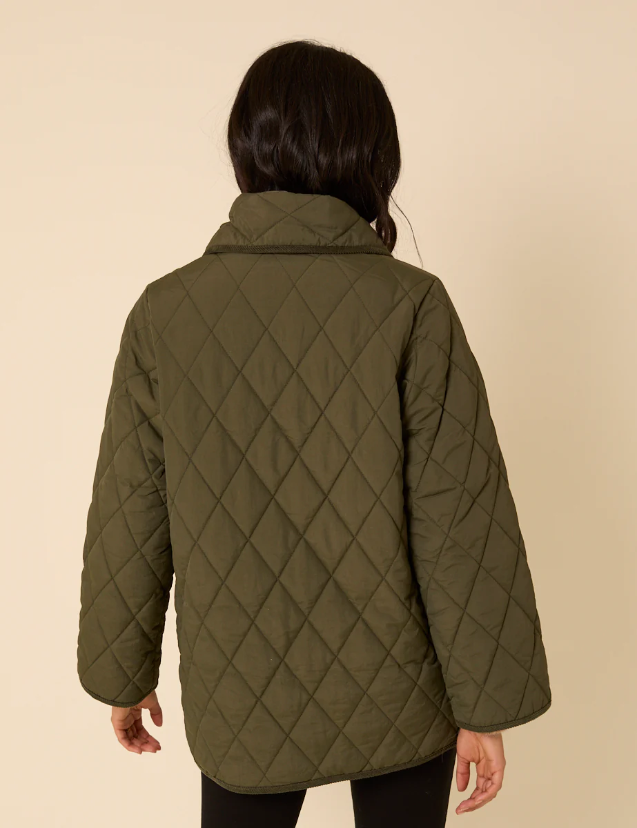 Khaki Quilted Detachable Scarf Coat - Image 5