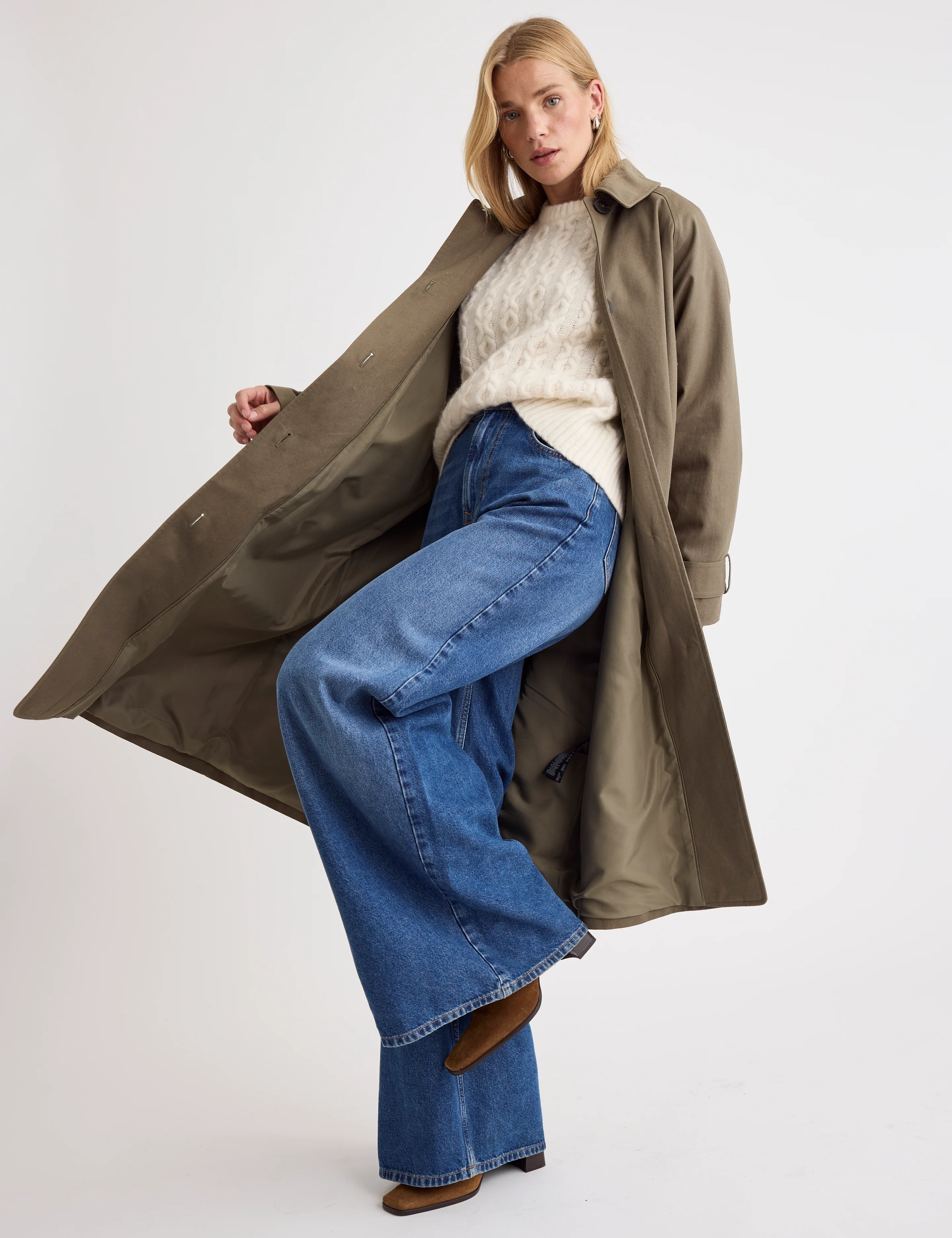 Khaki Oversized Single Breasted Trench Coat - Image 3