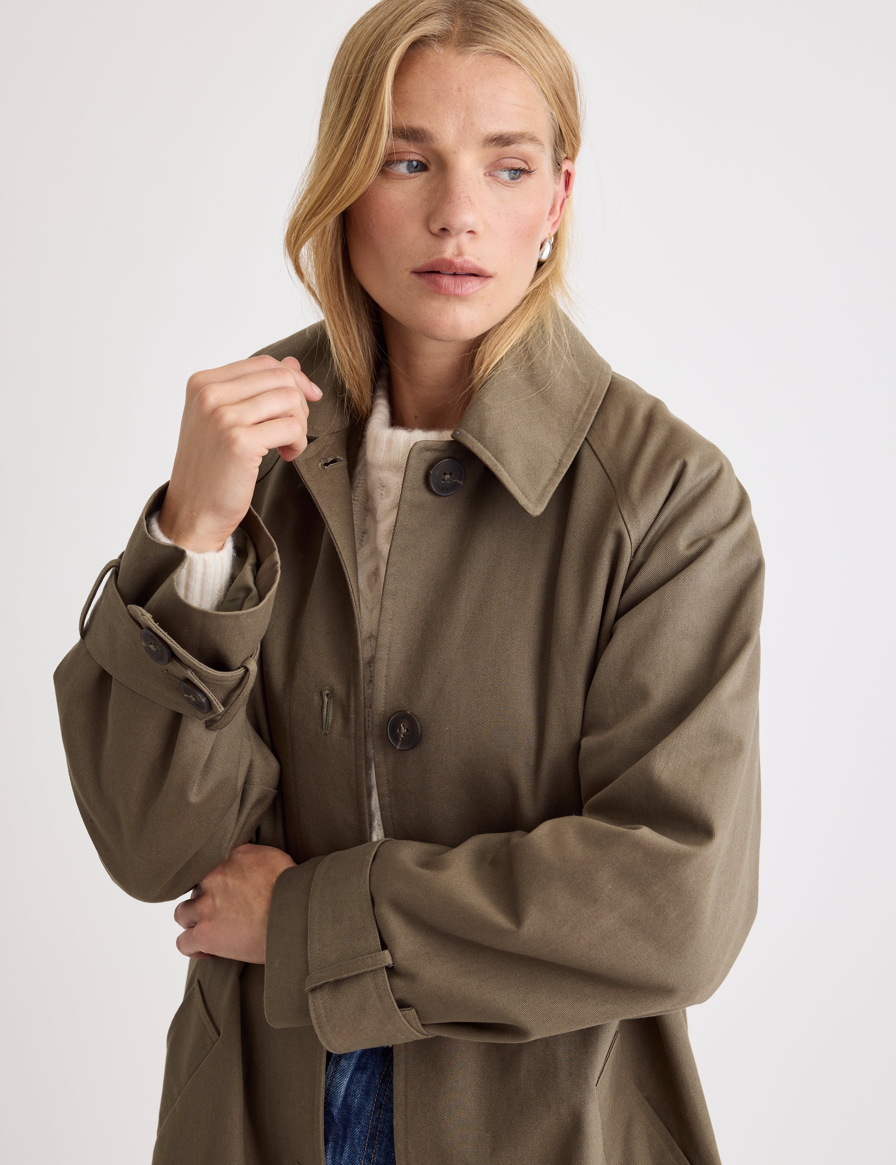 Khaki Oversized Single Breasted Trench Coat - Image 4
